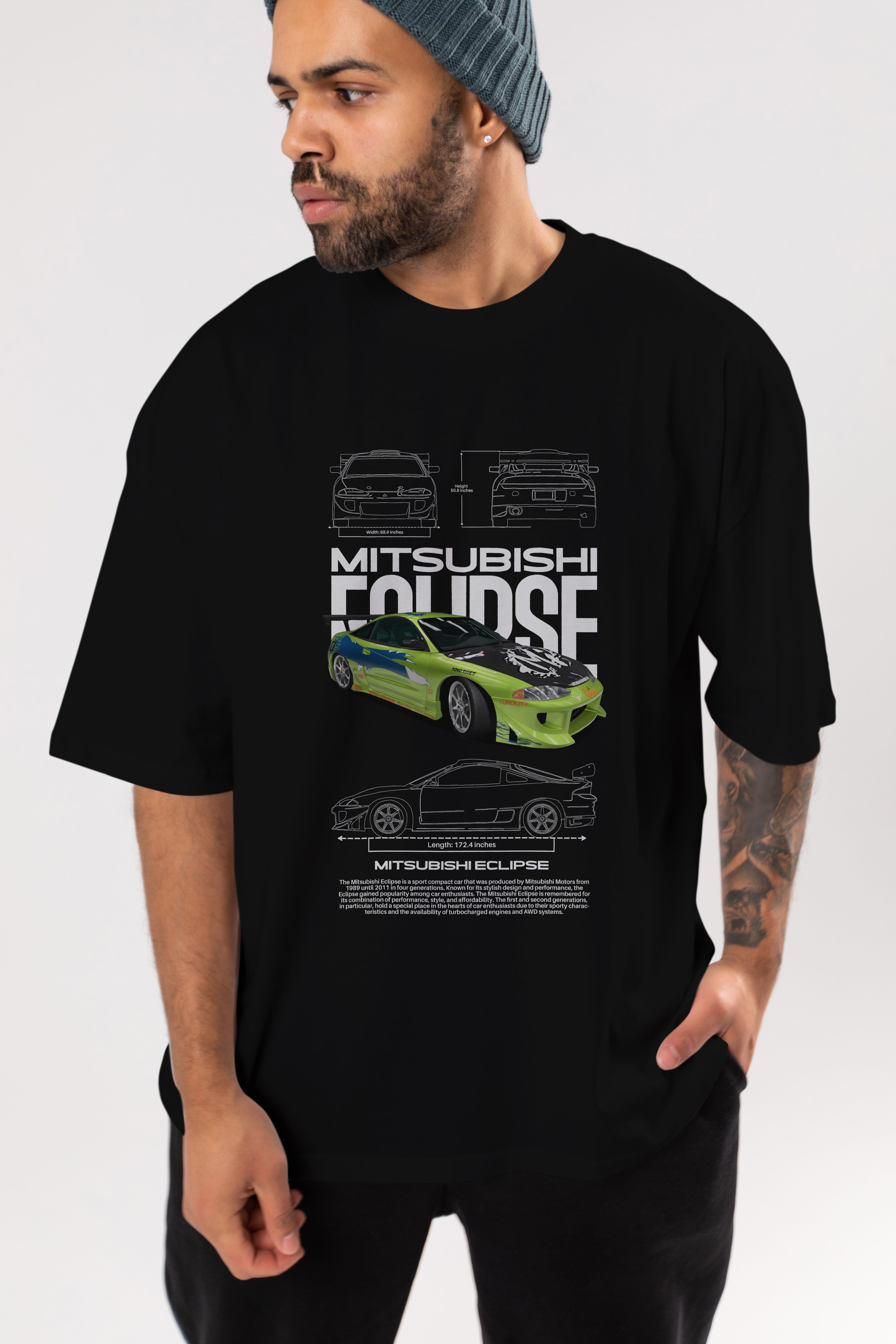 mitsubishi eclipse Ön Baskılı Oversize t-shirt Erkek Kadın Unisex %100 Pamuk Bisiklet Yaka tişort