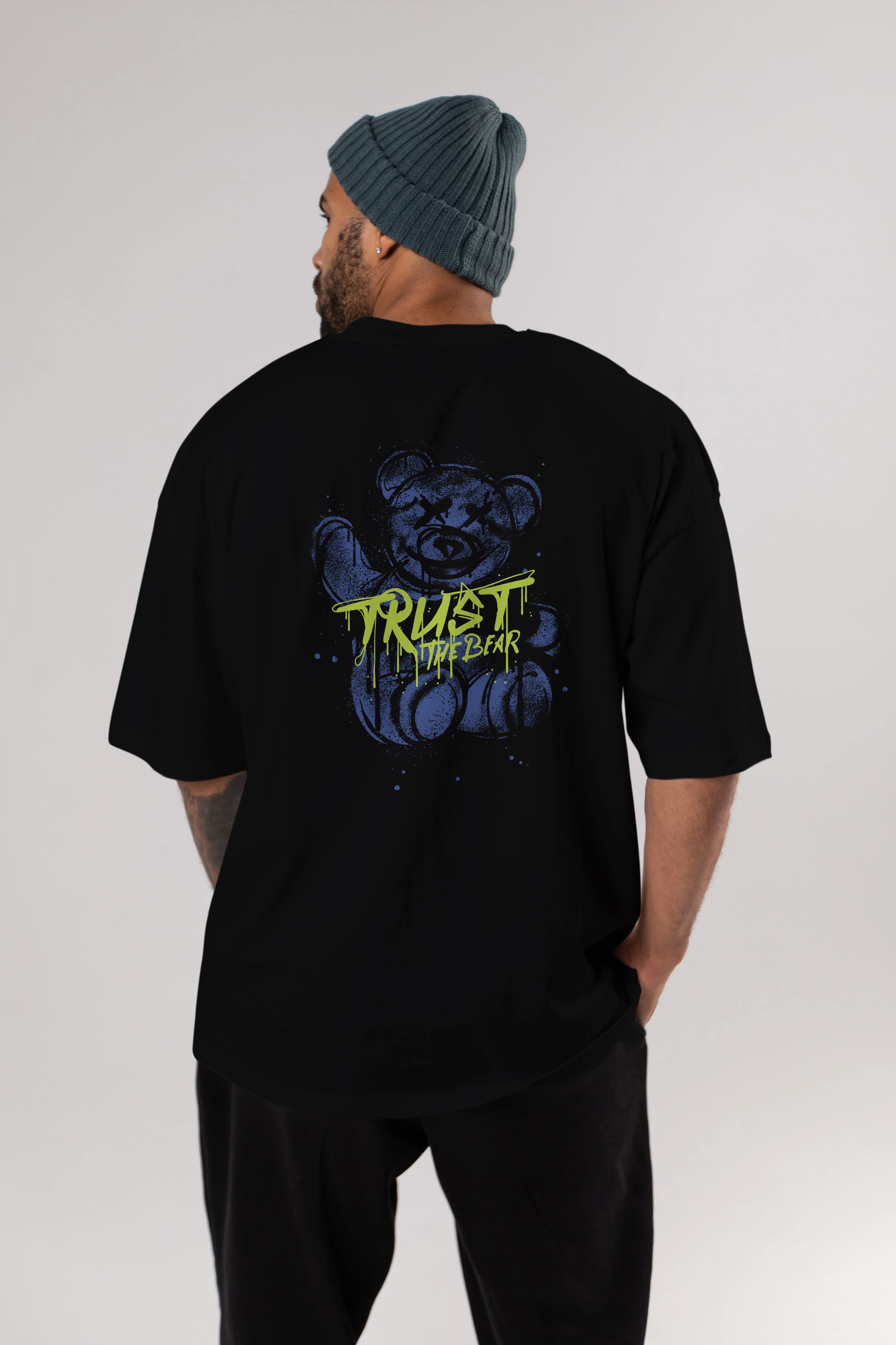 Trust The Bear 4 Arka Baskılı Oversize t-shirt Erkek Kadın Unisex