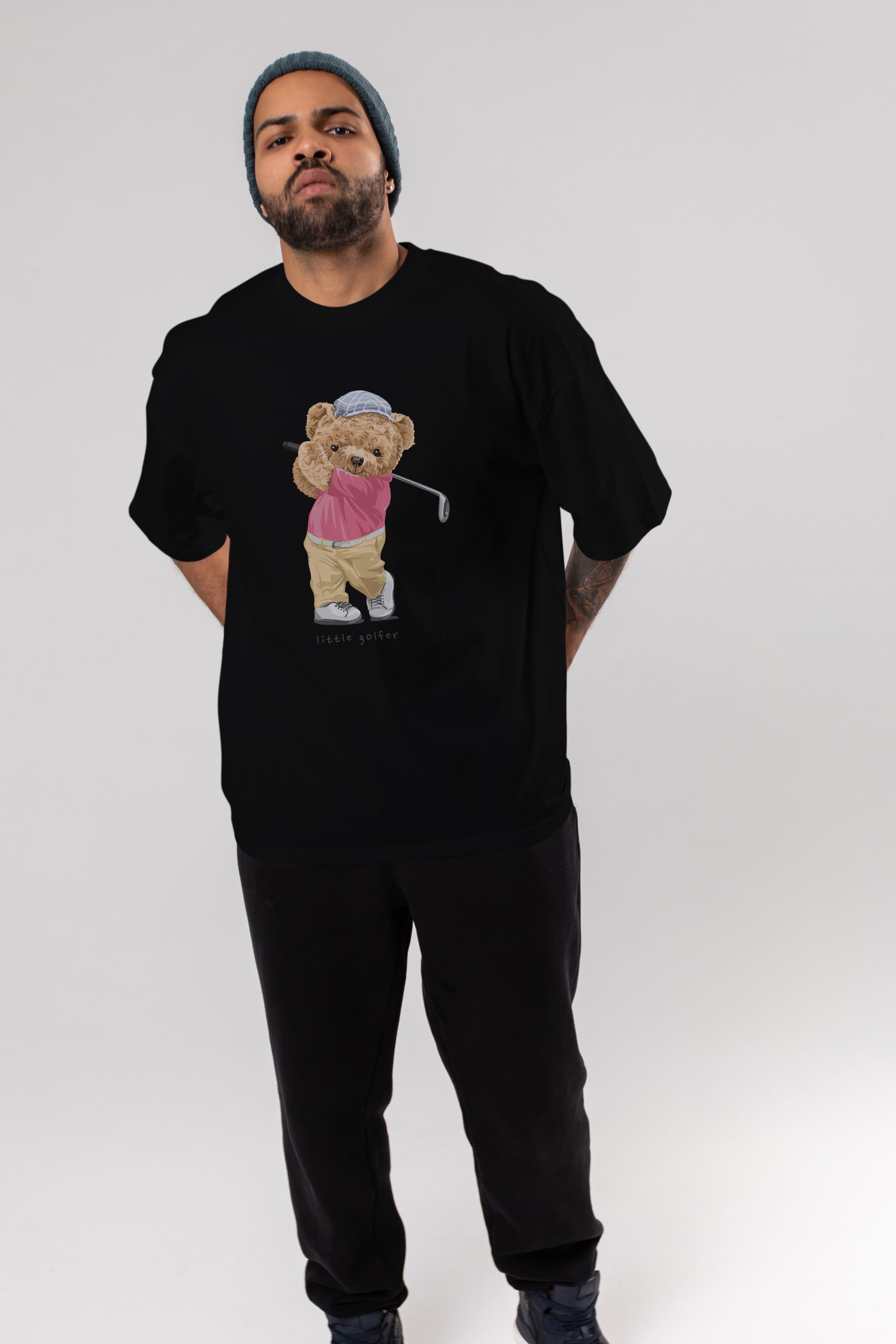 Teddy Bear Little Golfer Ön Baskılı Oversize t-shirt Erkek Kadın Unisex %100 Pamuk