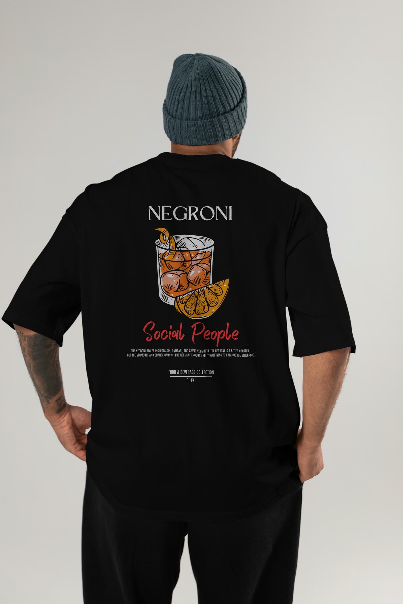 Negroni Kokteyl Serisi Baskılı Oversize t-shirt Erkek Kadın Unisex %100 Pamuk Bisiklet Yaka tişort