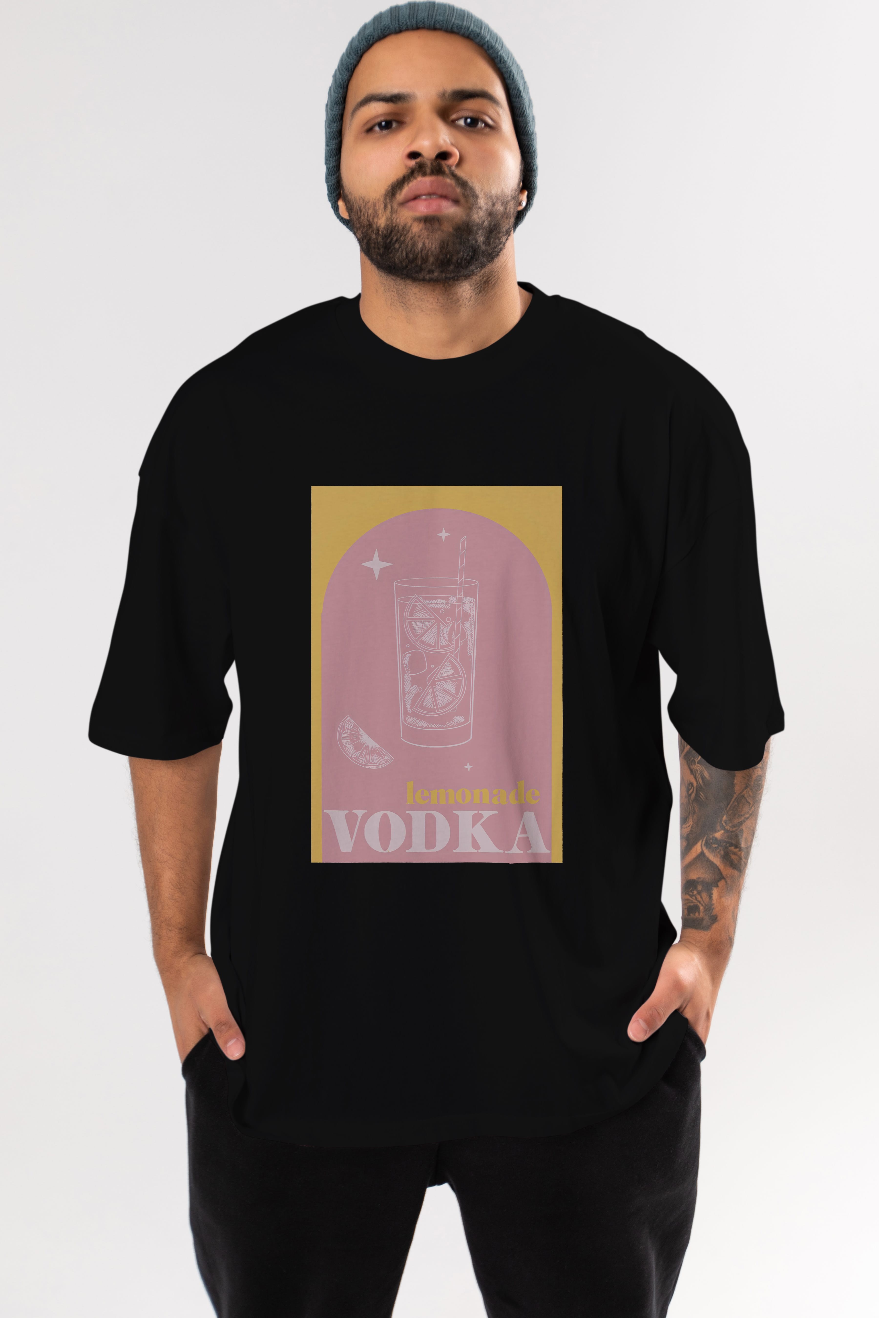 Vodka Limon Ön Baskılı Oversize t-shirt Erkek Kadın Unisex %100 Pamuk Bisiklet Yaka tişort