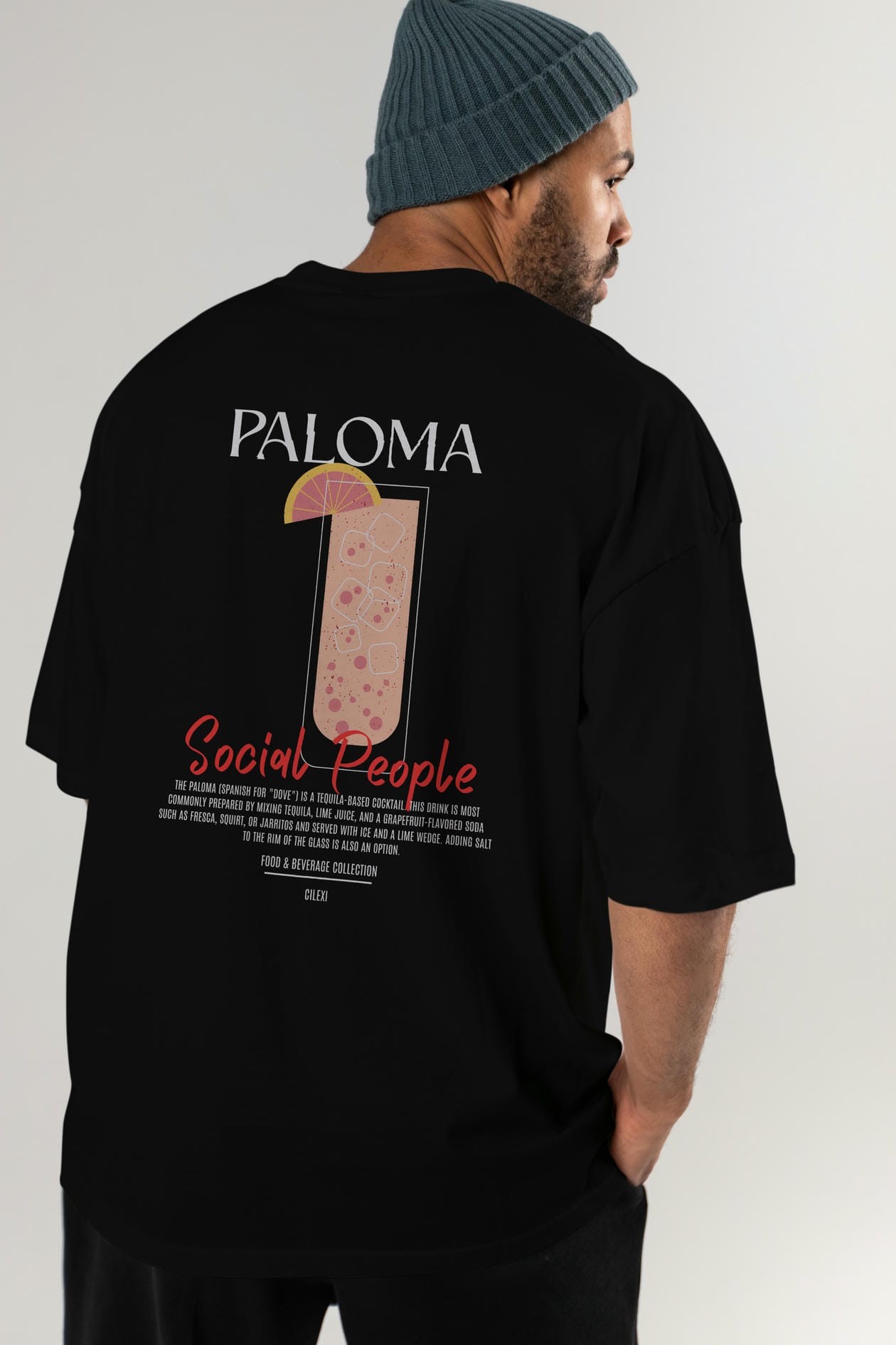 Paloma Kokteyl Serisi Baskılı Oversize t-shirt Erkek Kadın Unisex %100 Pamuk Bisiklet Yaka tişort