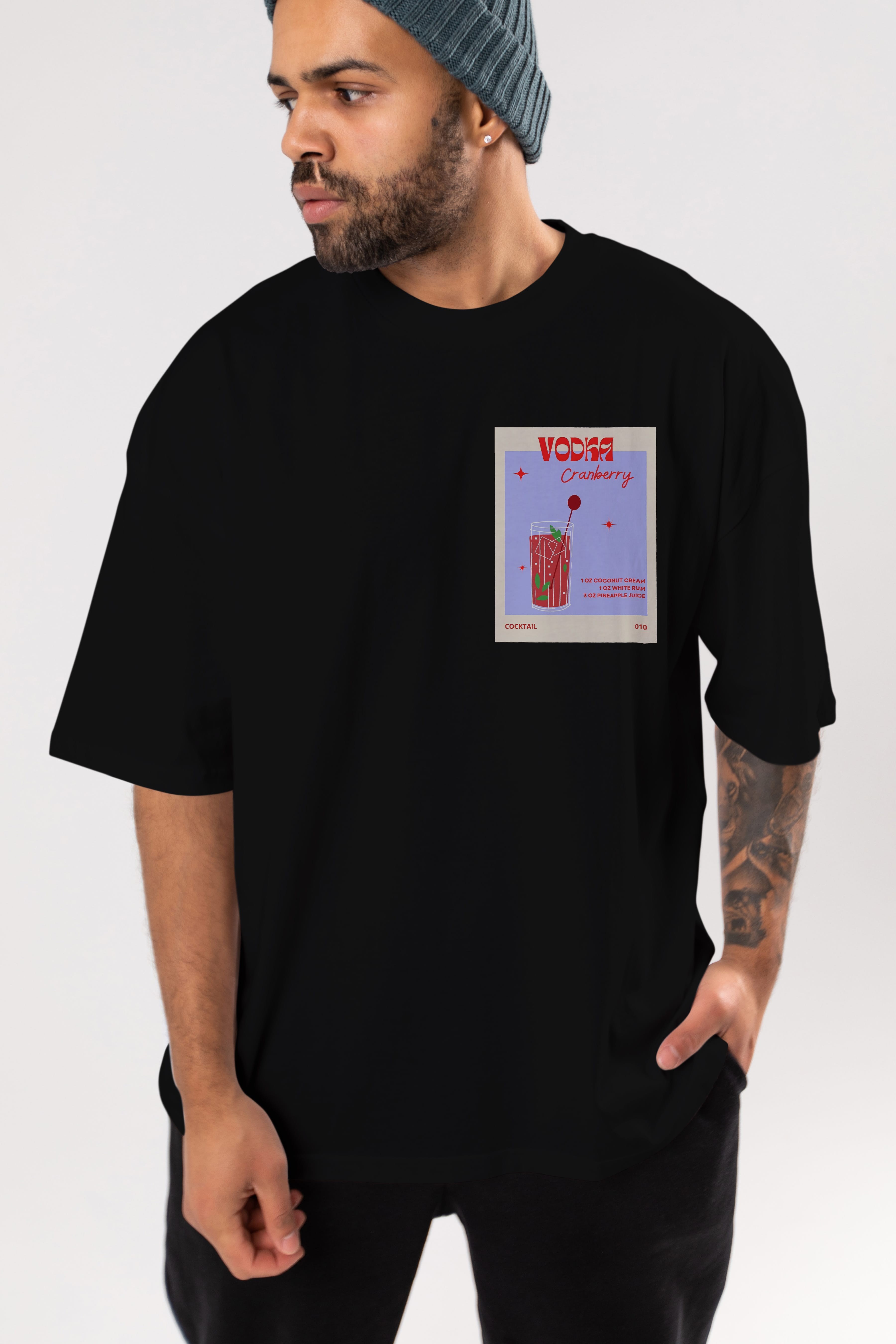 Vodka Cranberry Ön Sol Baskılı Oversize t-shirt Erkek Kadın Unisex %100 Pamuk Bisiklet Yaka tişort