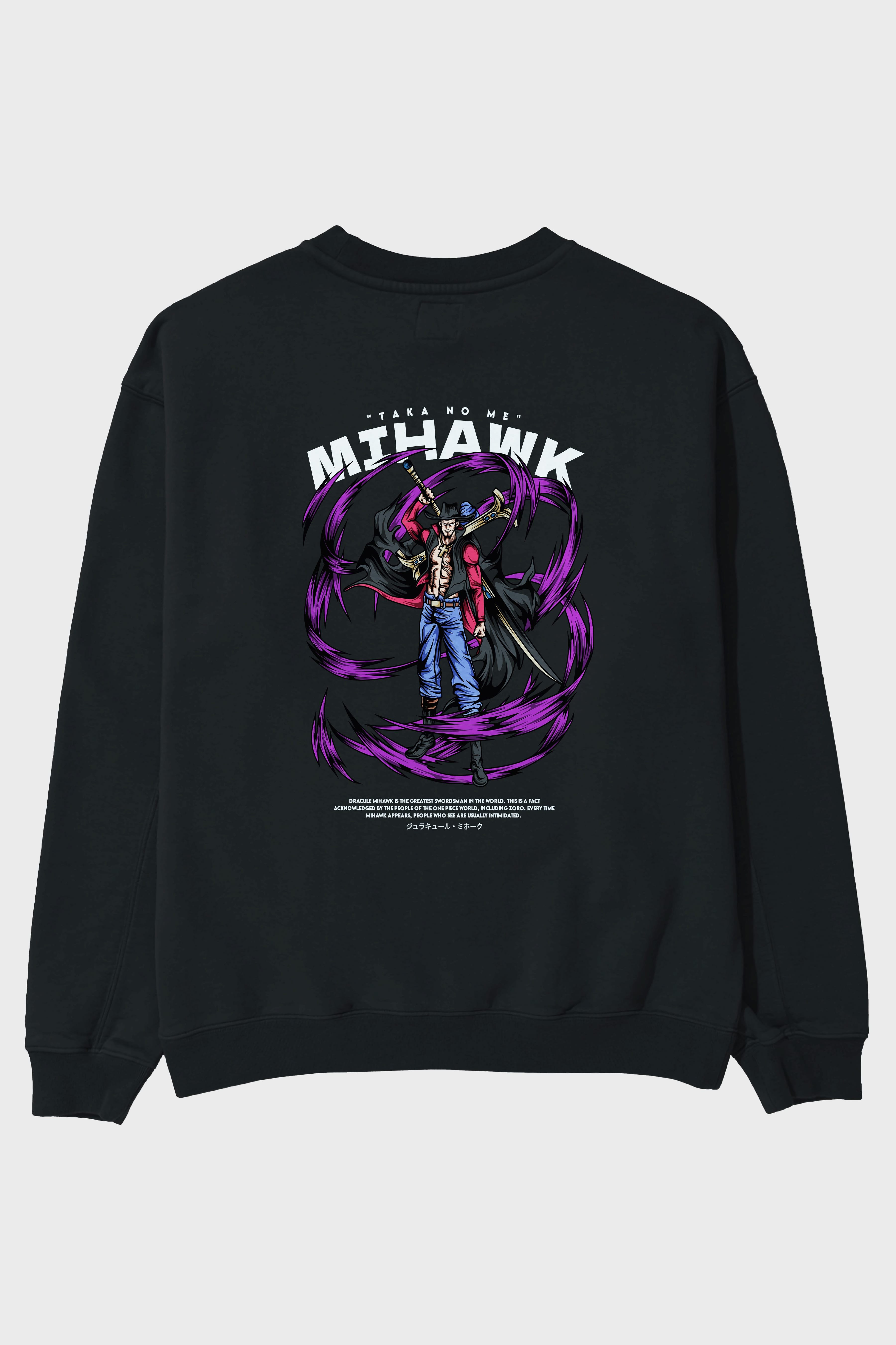 Mihawk Anime Arka Baskılı Oversize Sweatshirt Erkek Kadın Unisex