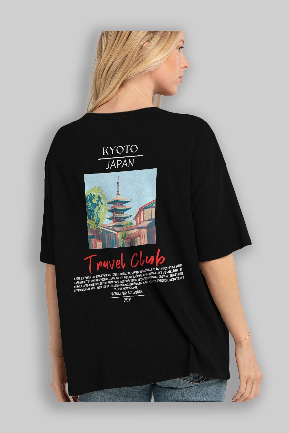 Kyoto Japan Arka Baskılı Oversize t-shirt Erkek Kadın Pamuk Bisiklet Yaka tişort