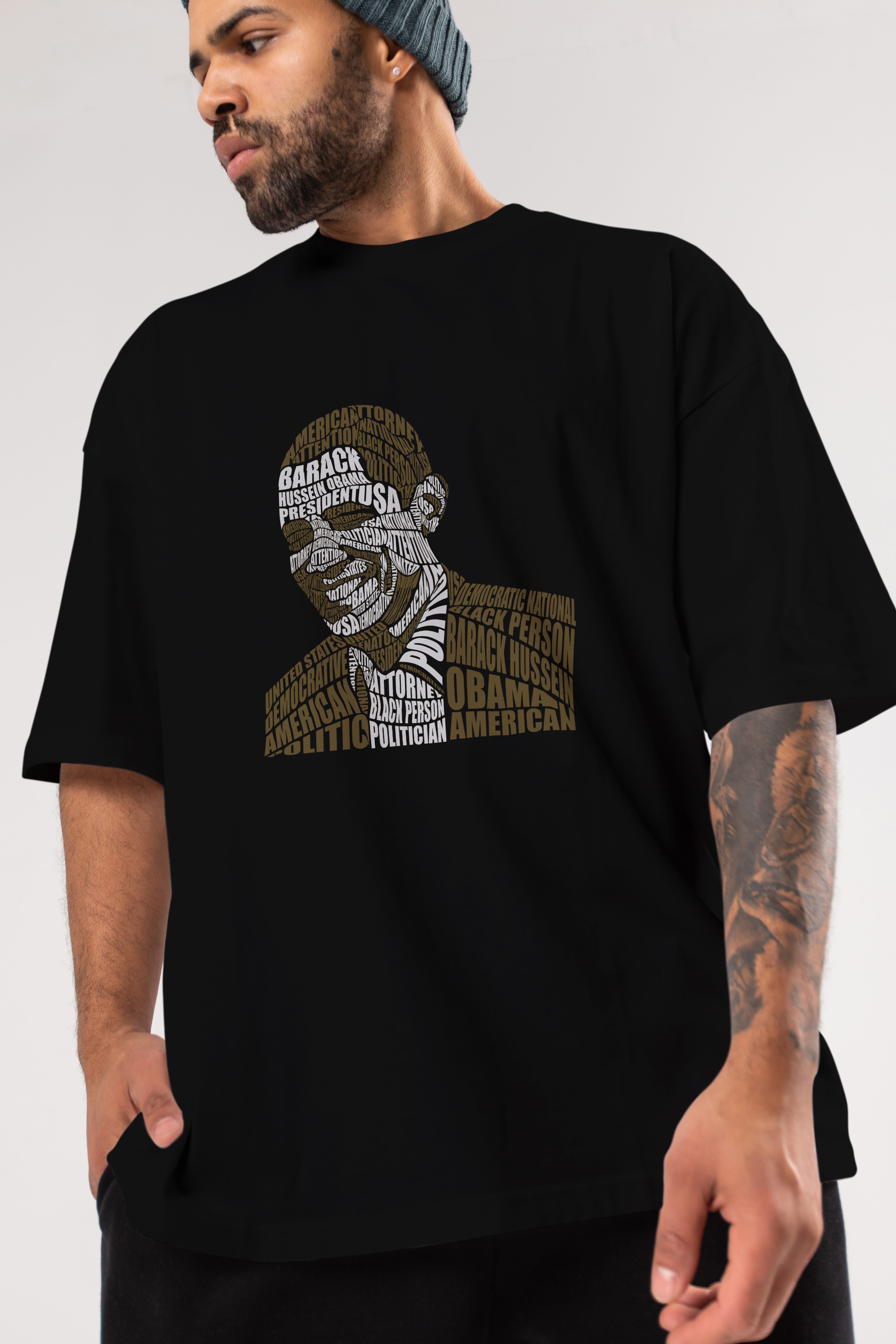 Obama Calligram Ön Baskılı Oversize t-shirt %100 pamuk Erkek Kadın Unisex