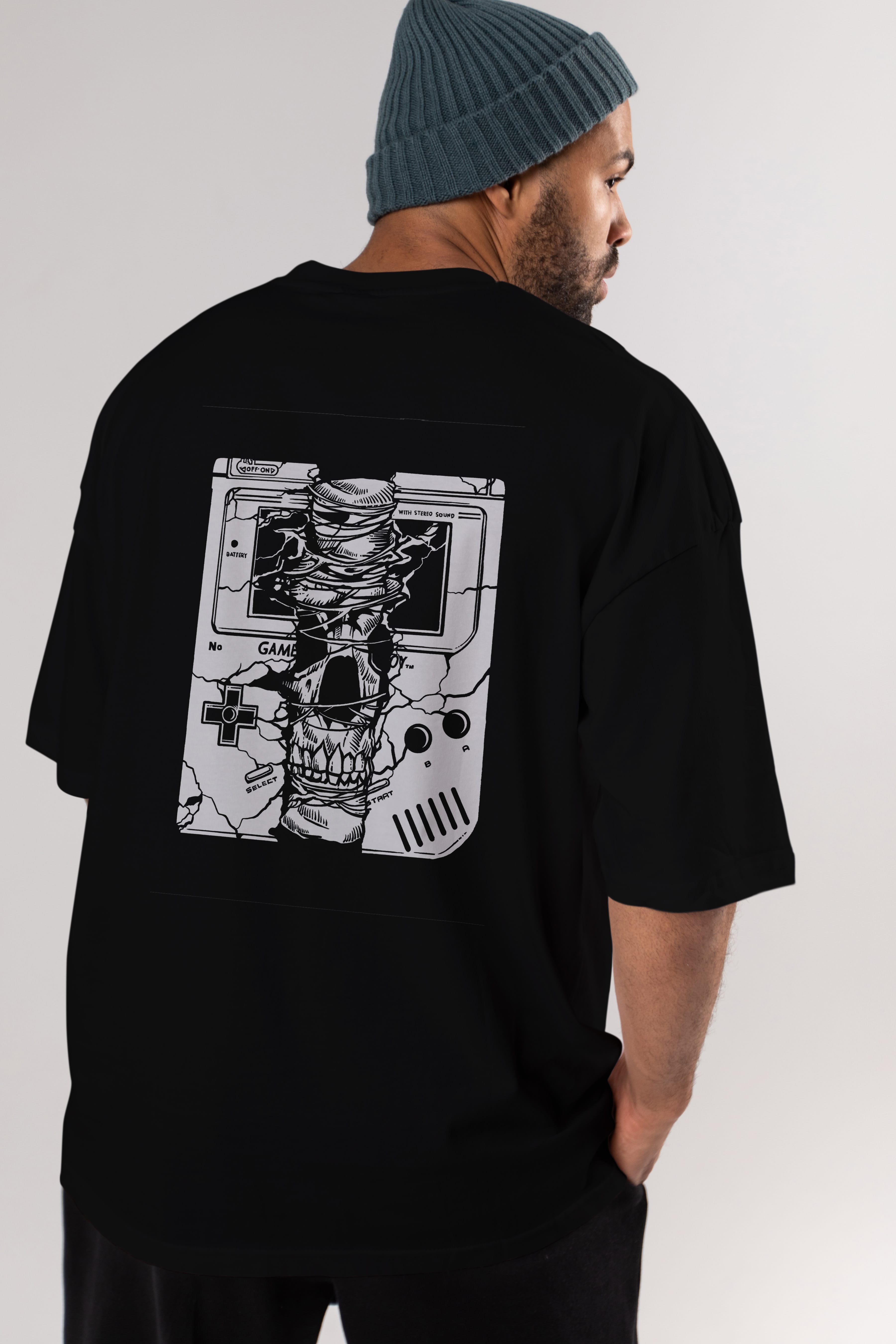Gameboy Skull Arka Baskılı Oversize t-shirt Erkek Kadın Unisex %100 Pamuk