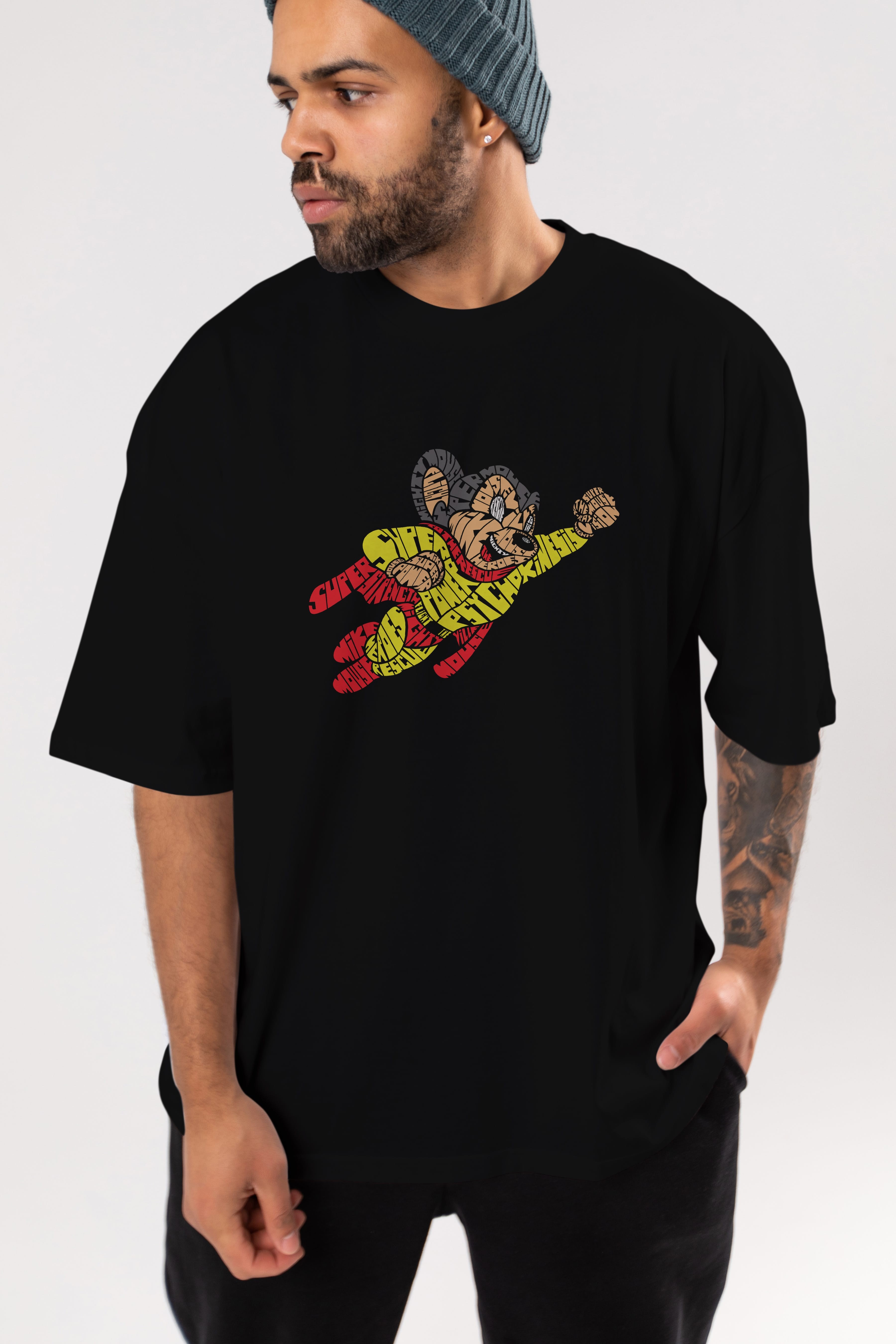 Mighty Mouse Ön Baskılı Oversize t-shirt %100 pamuk Erkek Kadın Unisex