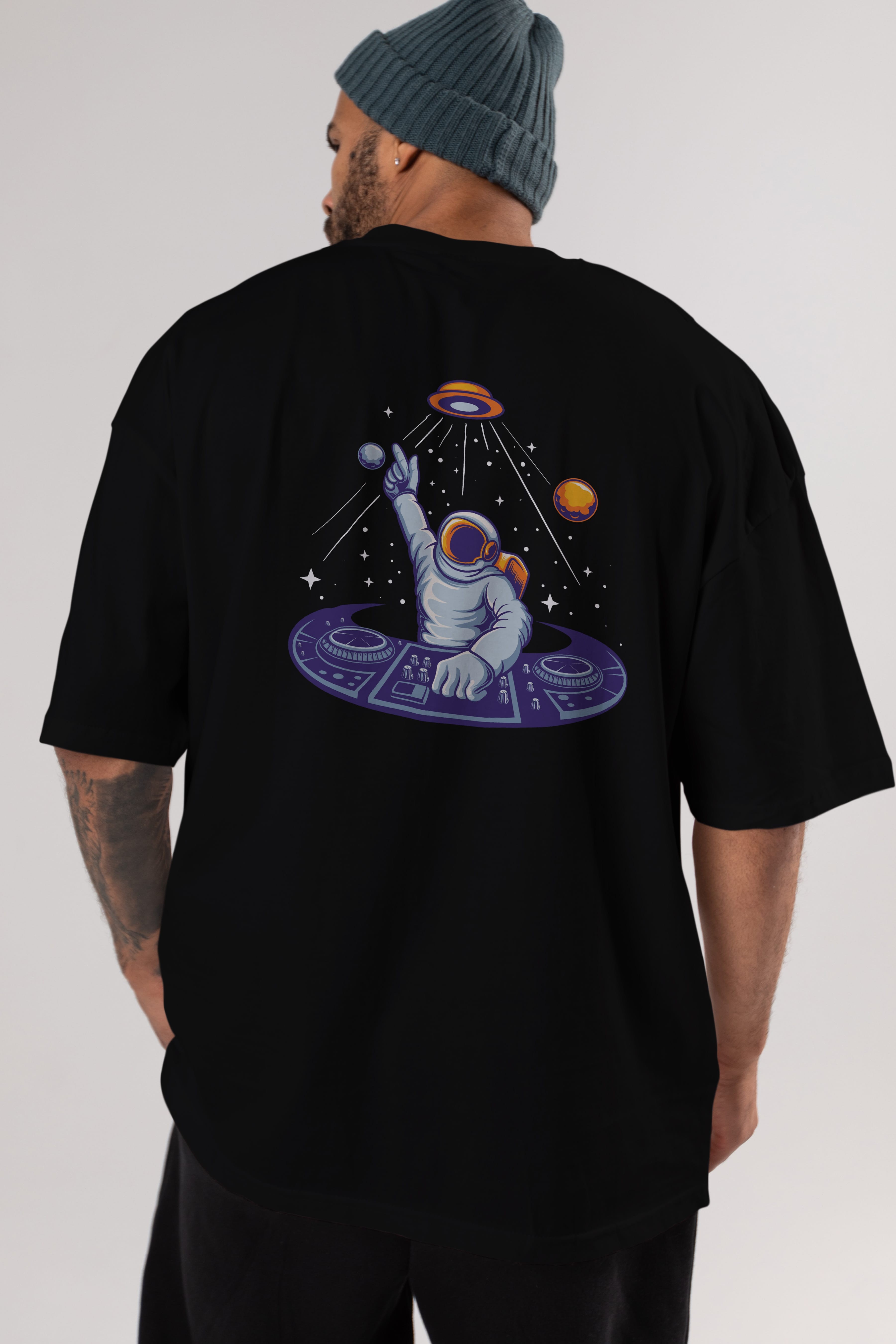 Astronaut Disk Jockey Party Arka Baskılı Oversize t-shirt Erkek Kadın Unisex