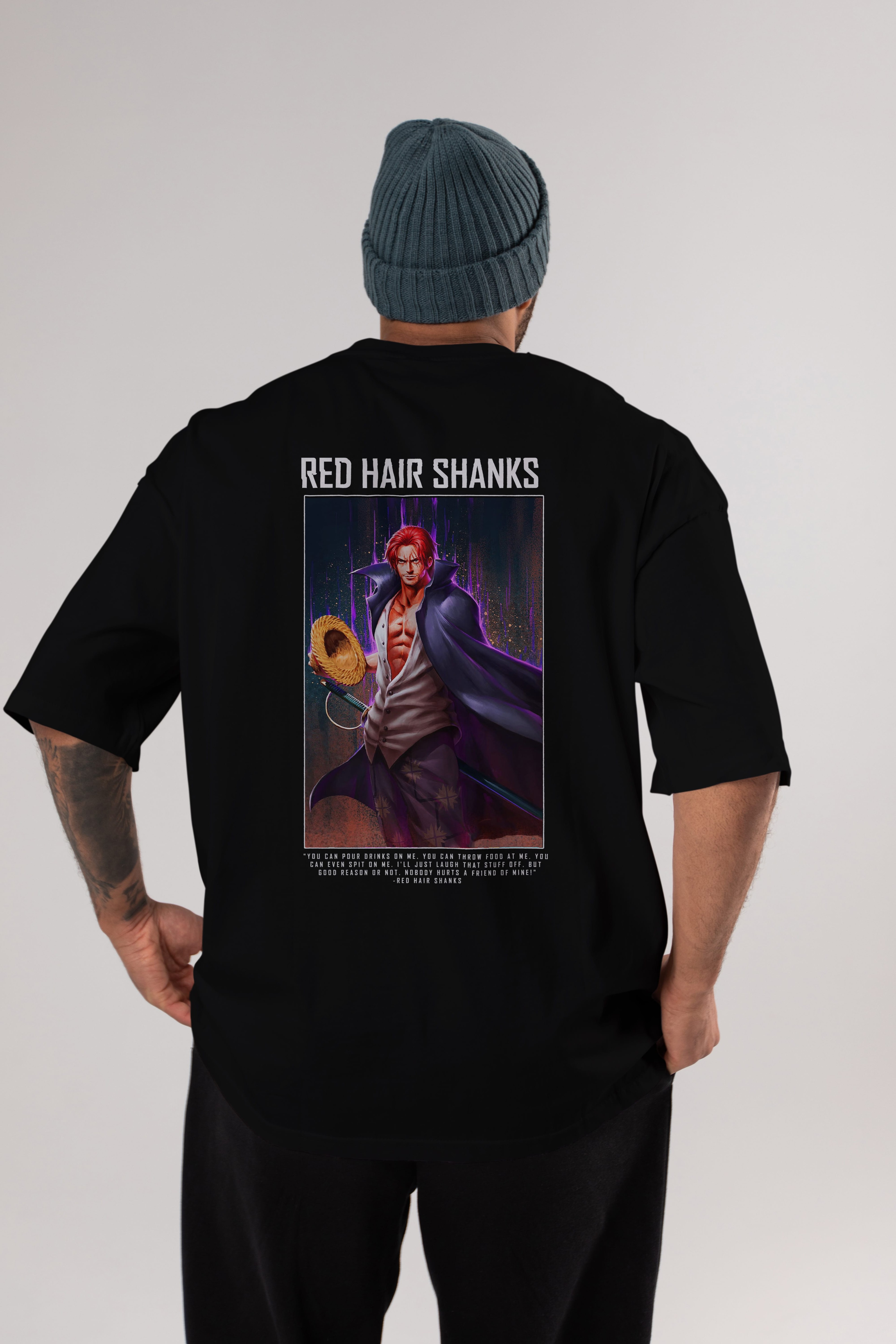 Shanks Anime Arka Baskılı Oversize t-shirt Erkek Kadın Unisex %100 pamuk tişort