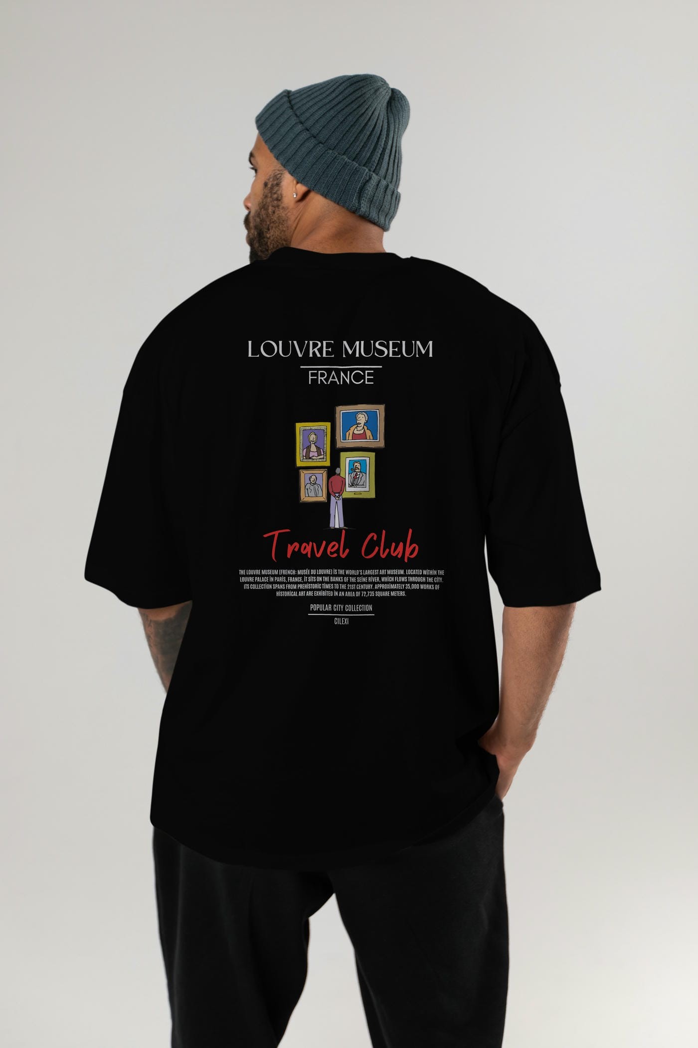 Louvre Museum France Arka Baskılı Oversize t-shirt Erkek Kadın Pamuk Bisiklet Yaka tişort