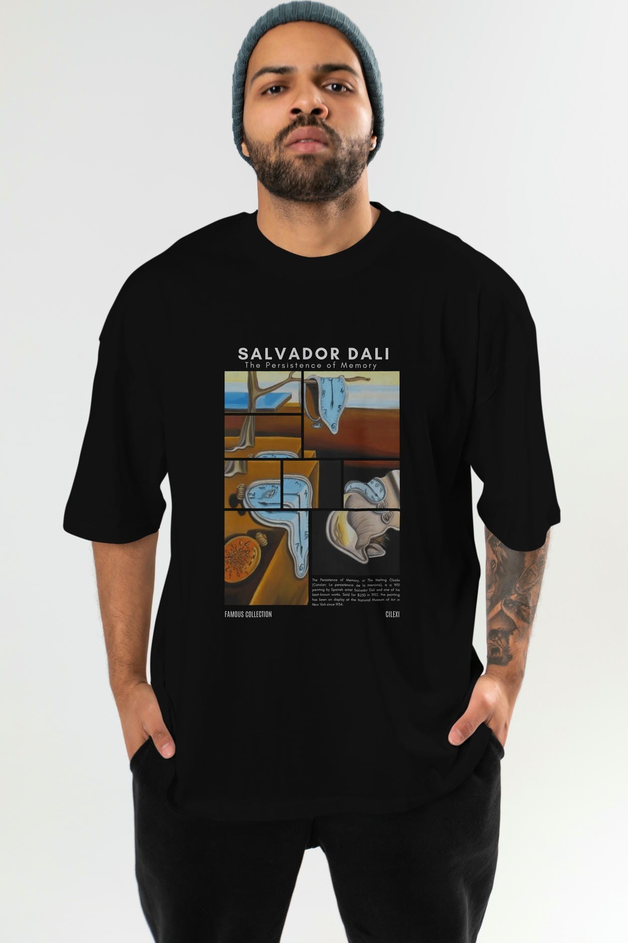 Salvador Dali ön Baskılı Oversize t-shirt Erkek Kadın Bisiklet Yaka Pamuk tişort