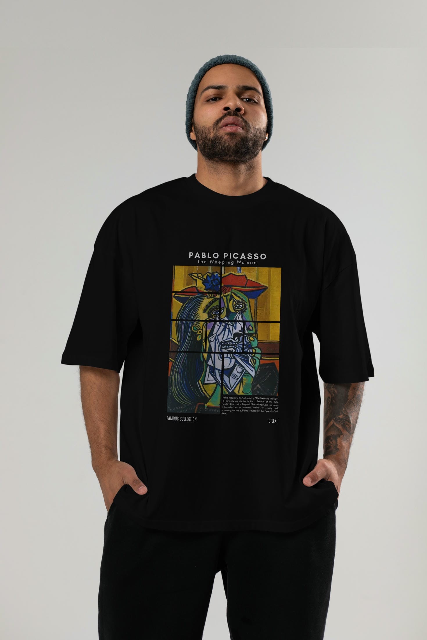 Pablo Picasso ön Baskılı Oversize t-shirt Erkek Kadın Bisiklet Yaka Pamuk tişort