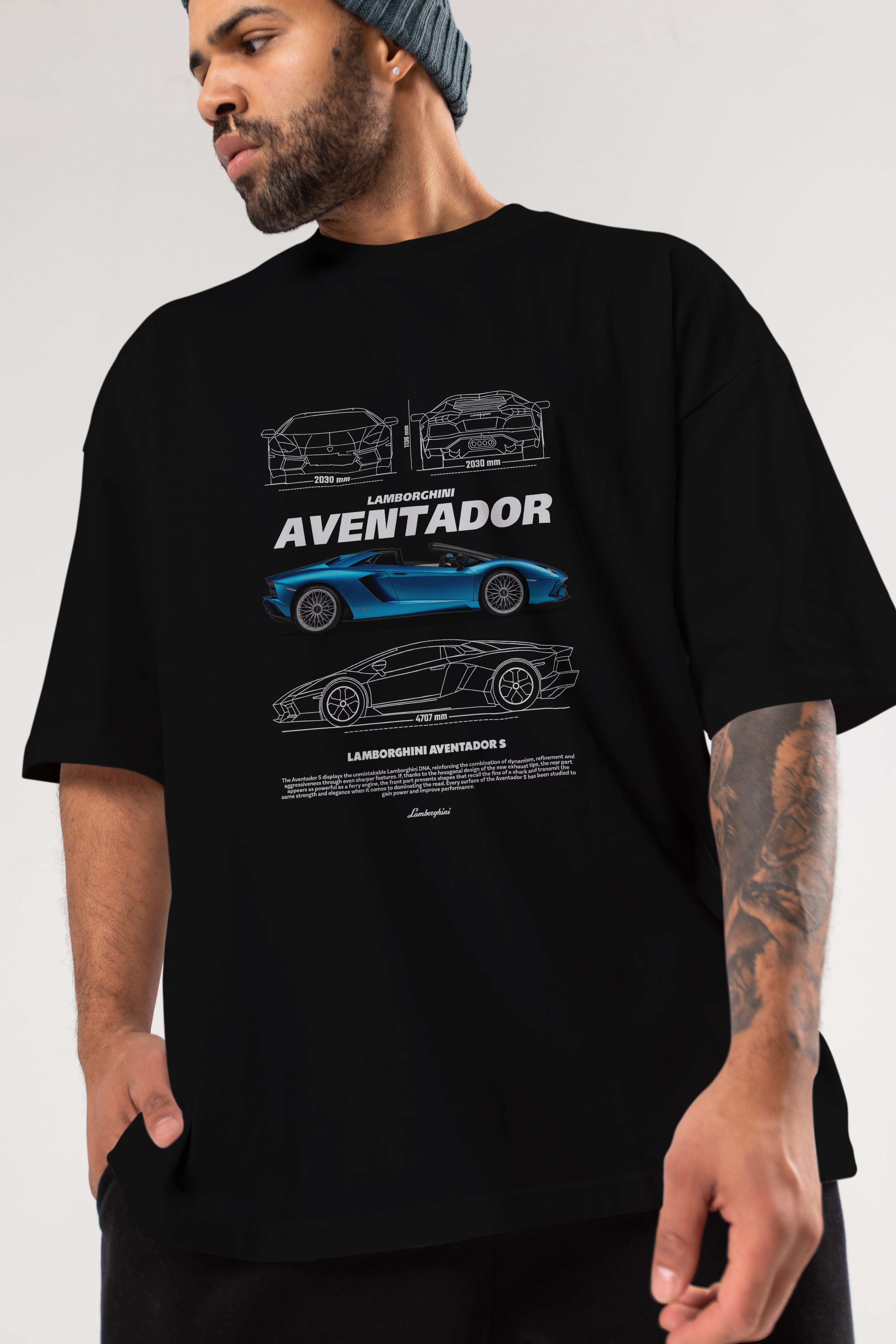 Lamborghini AVENTADOR S Ön Baskılı Oversize t-shirt Erkek Kadın Unisex %100 Pamuk Bisiklet Yaka tişort