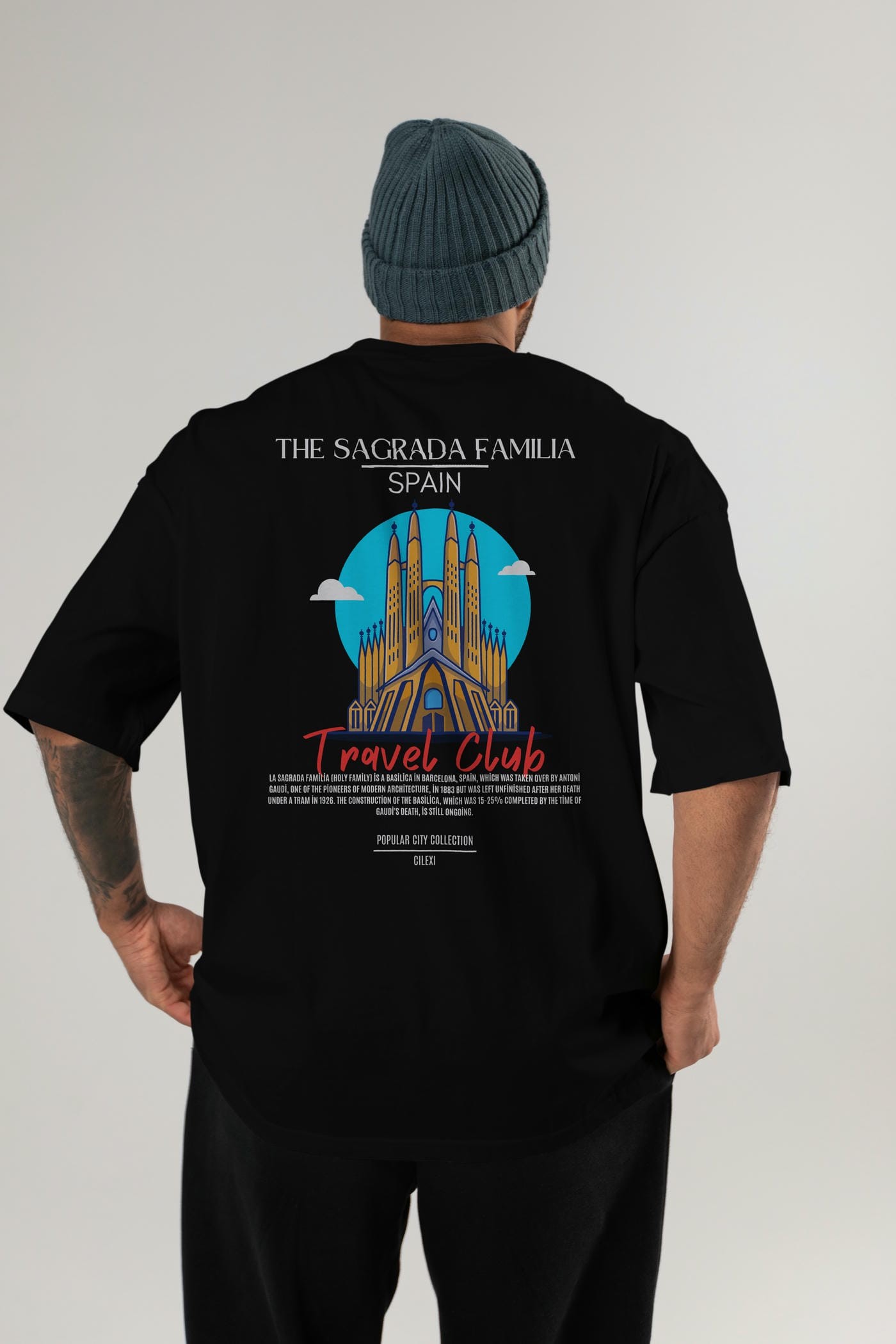 The Sagrada Familia Spain Arka Baskılı Oversize t-shirt Erkek Kadın Pamuk Bisiklet Yaka tişort