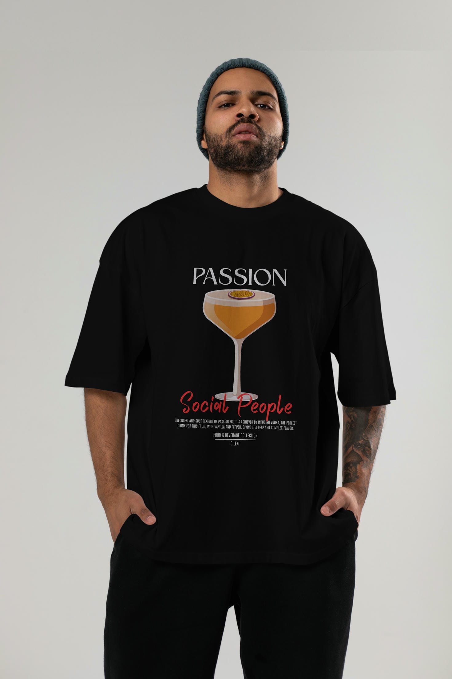 Passion Kokteyl Serisi ön Baskılı Oversize t-shirt Erkek Kadın %100 Pamuk Bisiklet Yaka tişort