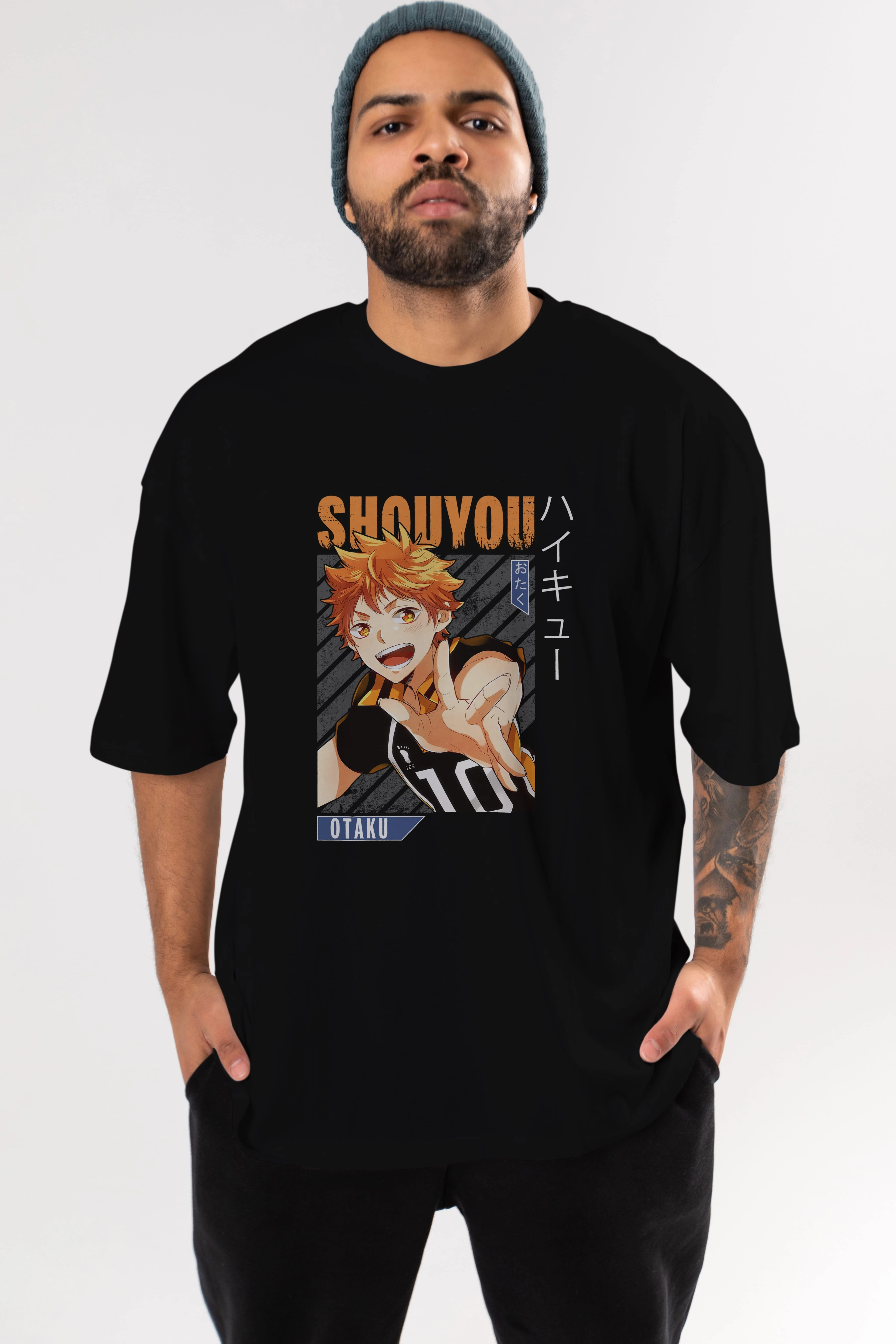 Shouyou Hinata 9 Anime Ön Baskılı Oversize t-shirt %100 pamuk Erkek Kadın Unisex