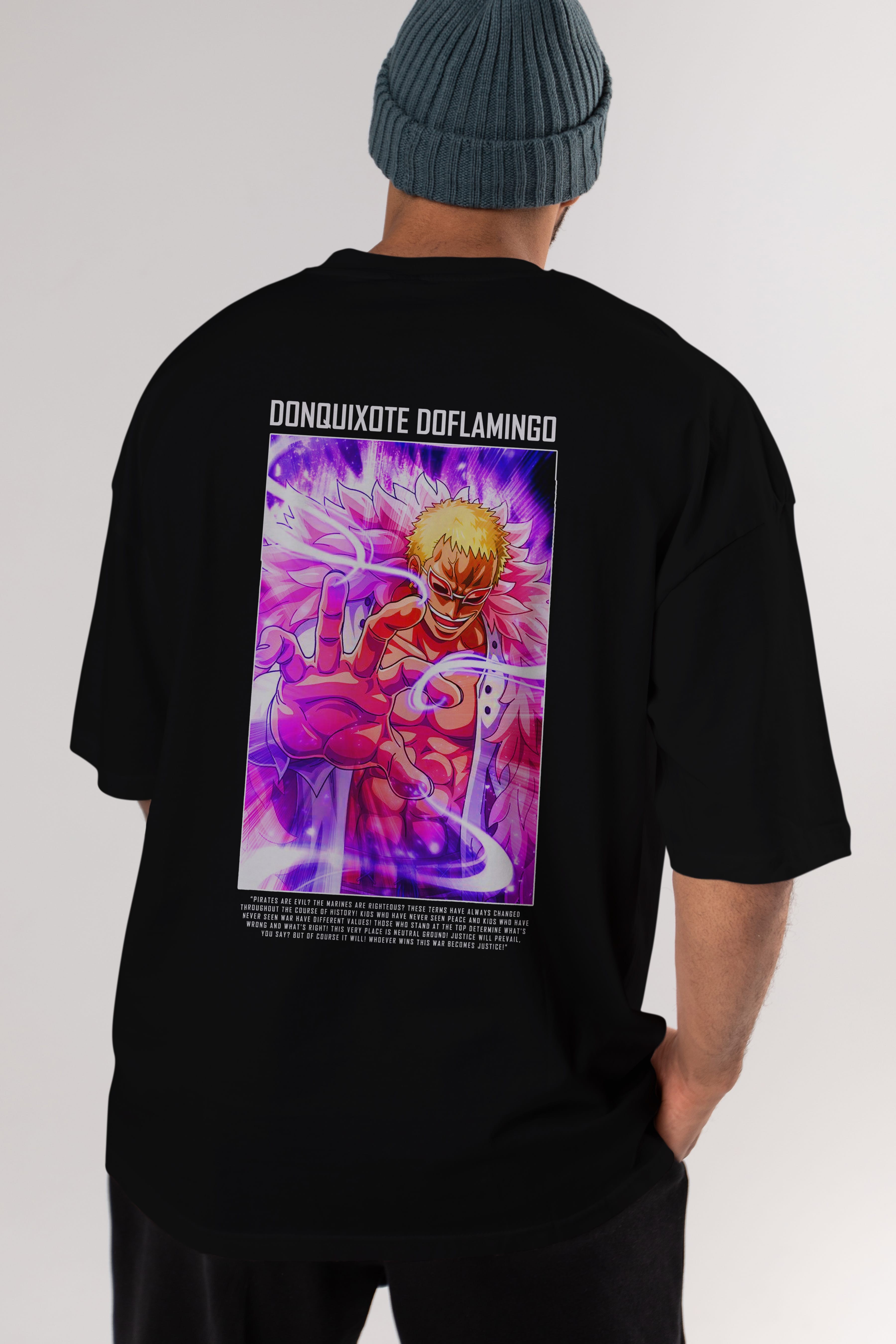 Doflamingo Anime Arka Baskılı Oversize t-shirt Erkek Kadın Unisex %100 pamuk tişort