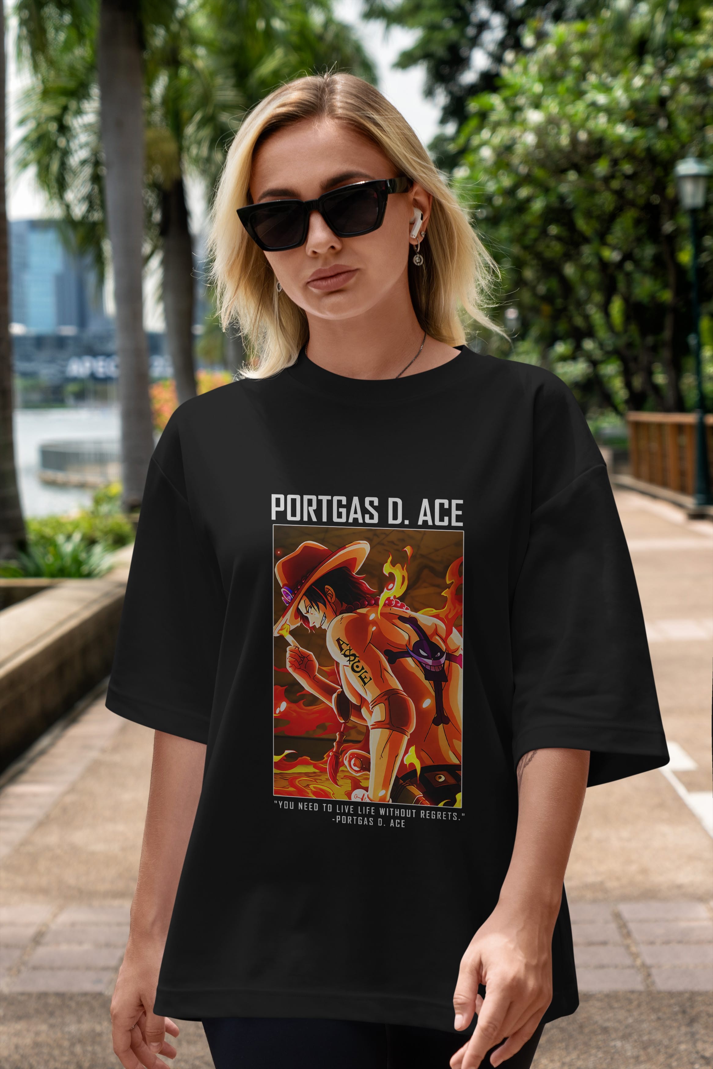 Portgas D. Ace Anime Ön Baskılı Oversize t-shirt Erkek Kadın Unisex