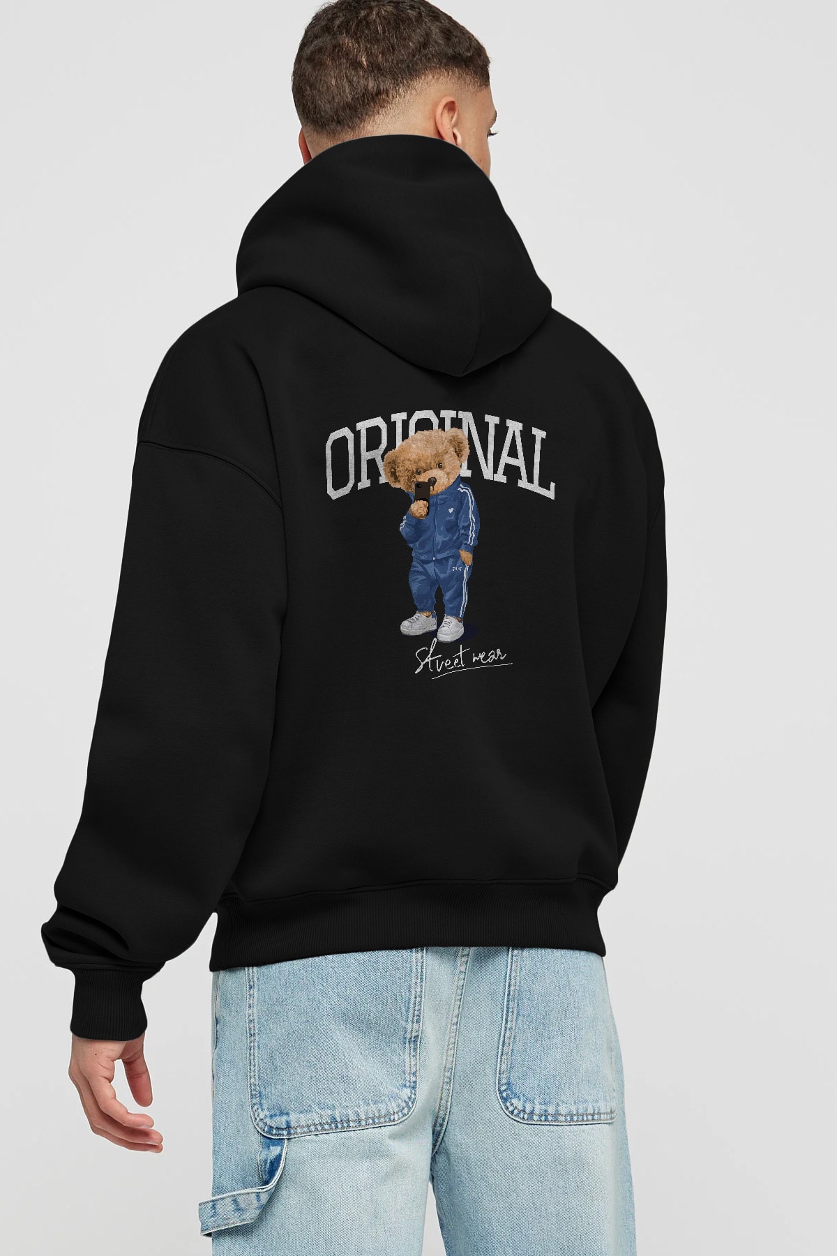 Teddy Bear Original Arka Baskılı Hoodie Oversize Kapüşonlu Sweatshirt Erkek Kadın Unisex