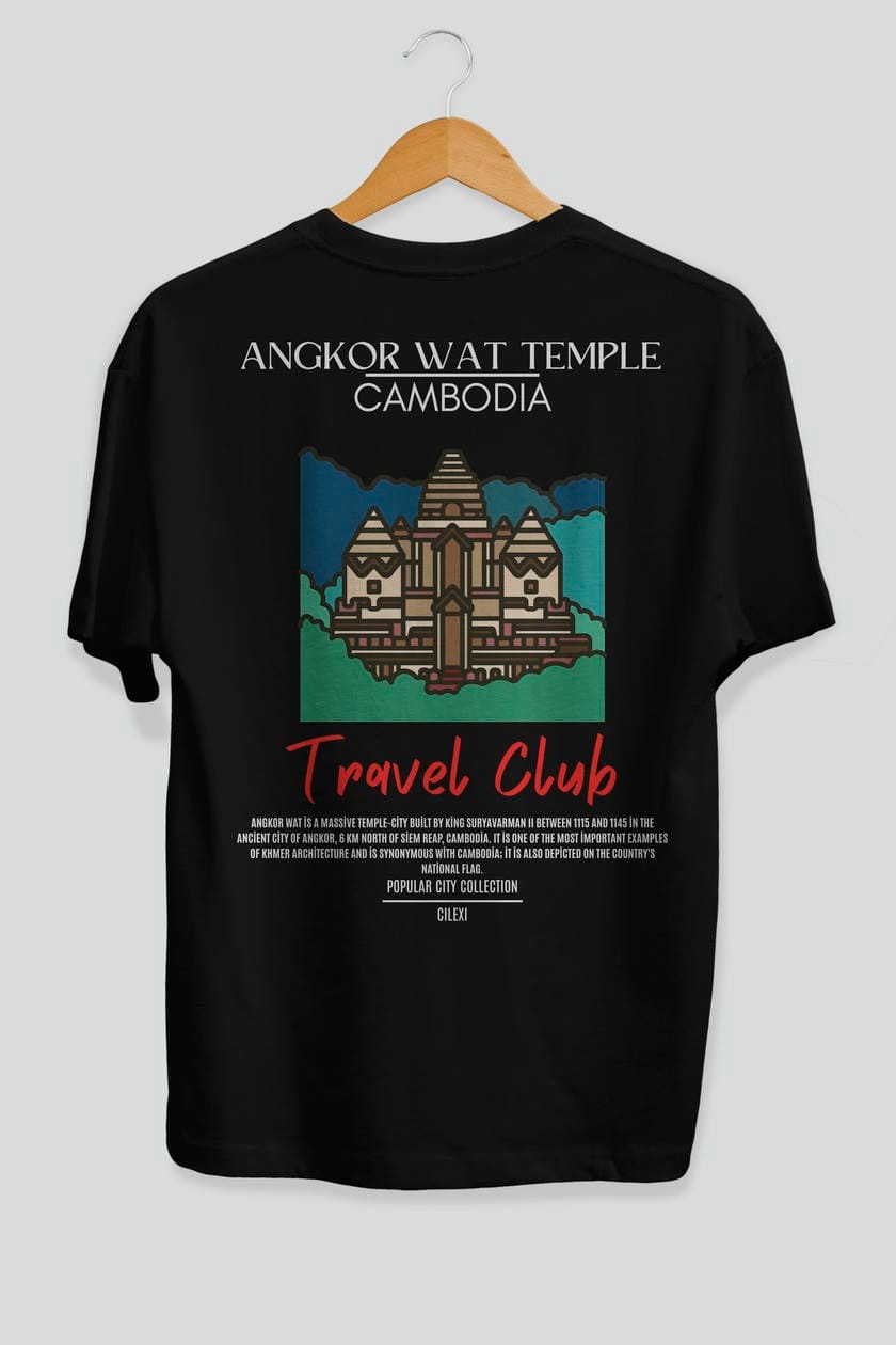 Angkor Wat Temple Cambodia Arka Baskılı Oversize t-shirt Erkek Kadın Pamuk Bisiklet Yaka tişort