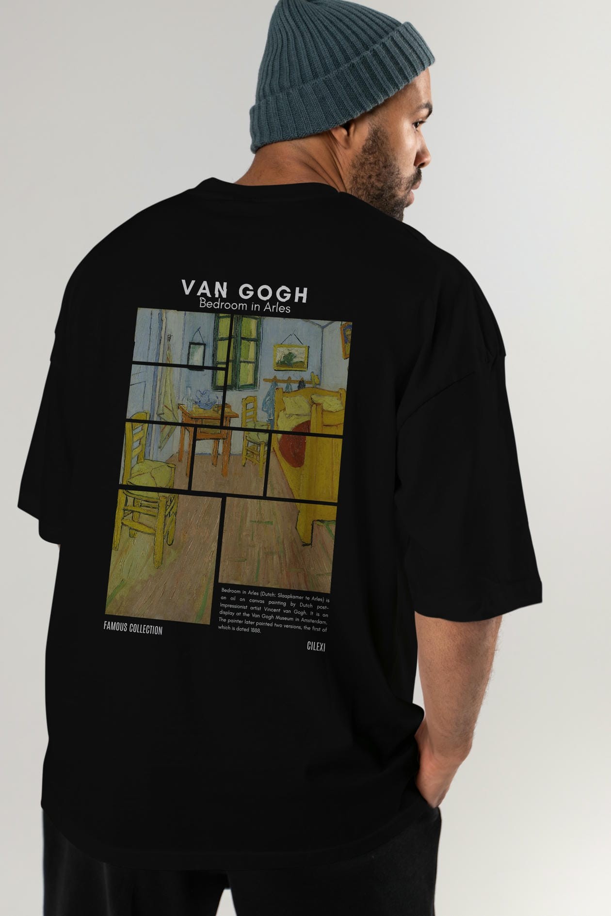 Van Gogh Arka Baskılı Oversize t-shirt Erkek Kadın Bisiklet Yaka Pamuk tişort
