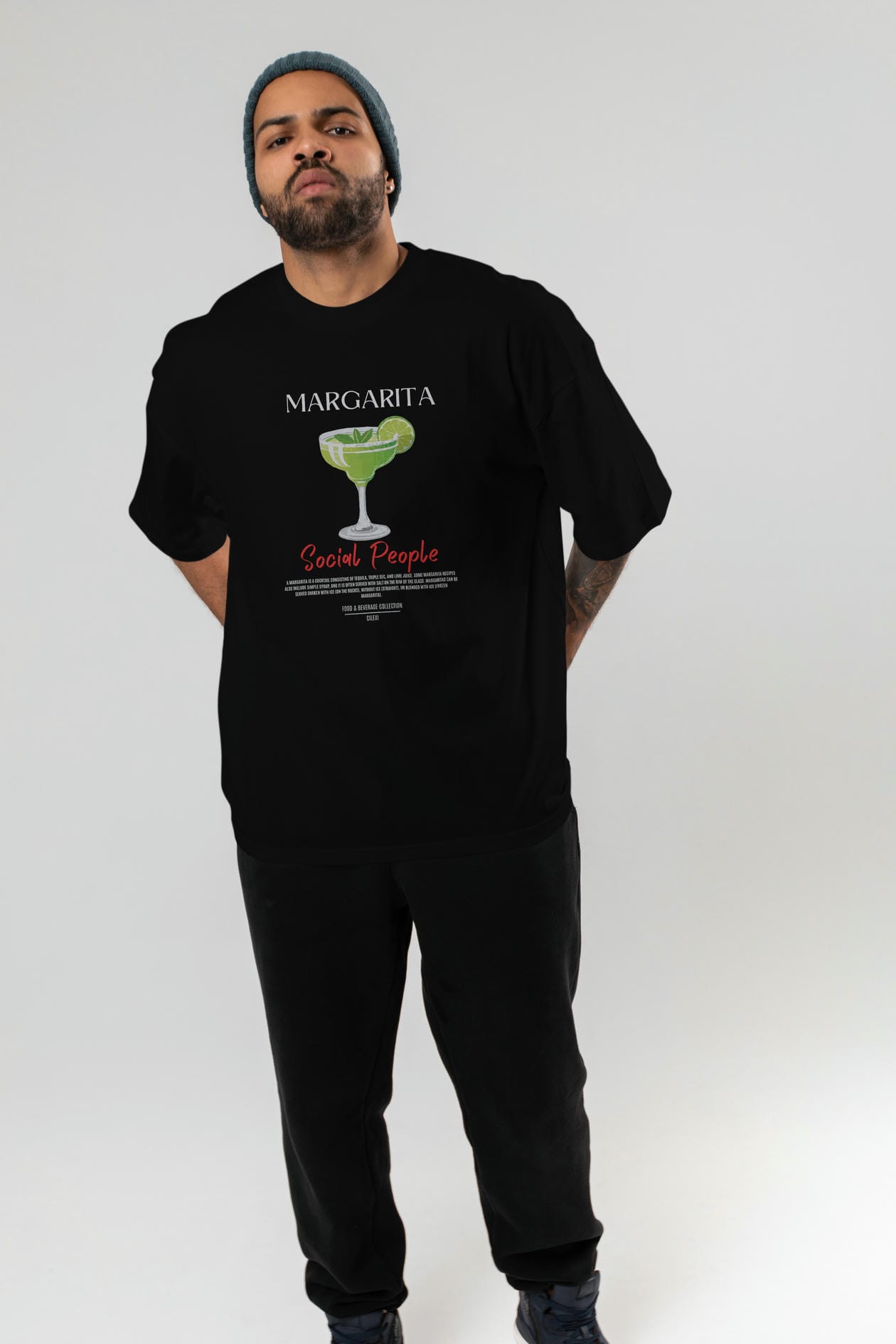 Margarita Kokteyl Serisi ön Baskılı Oversize t-shirt Erkek Kadın %100 Pamuk Bisiklet Yaka tişort