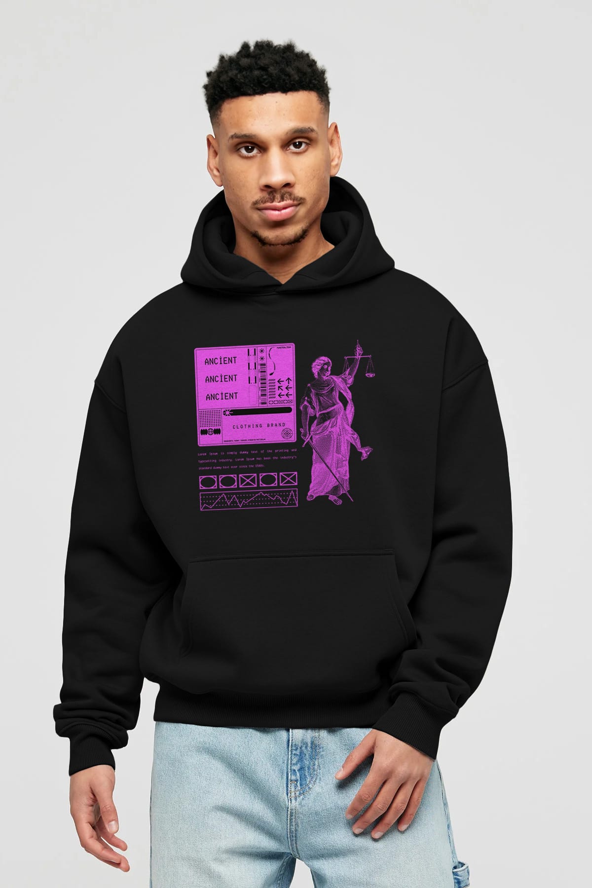 Ancient Streetwear Ön Baskılı Oversize Hoodie Kapüşonlu Sweatshirt Erkek Kadın Unisex