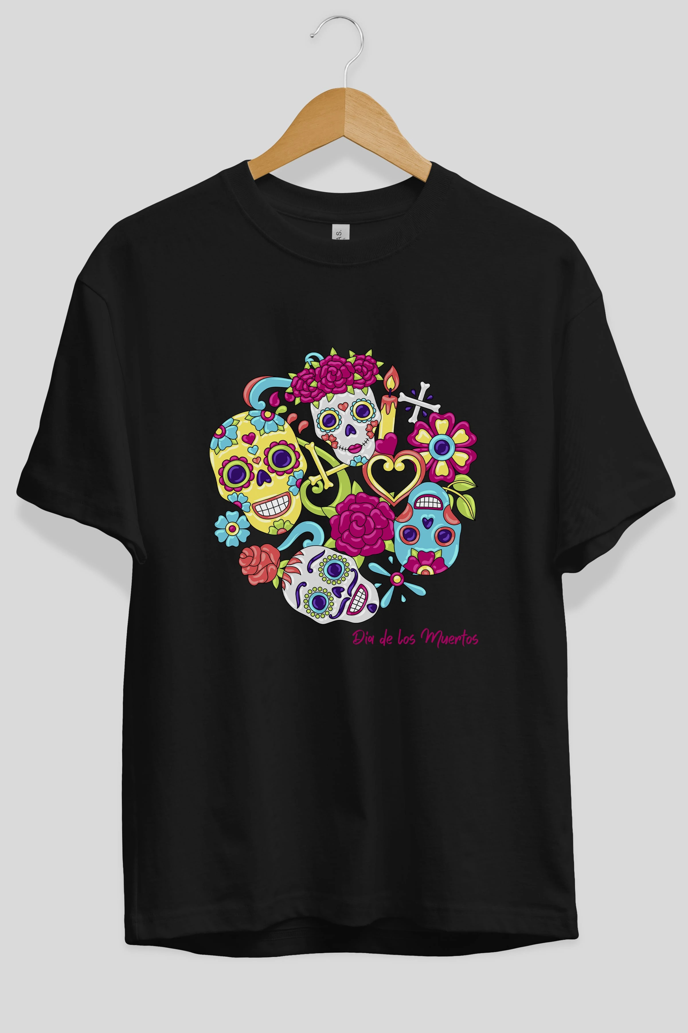 Dia de los Muertos Ön Baskılı Oversize t-shirt Erkek Kadın Unisex