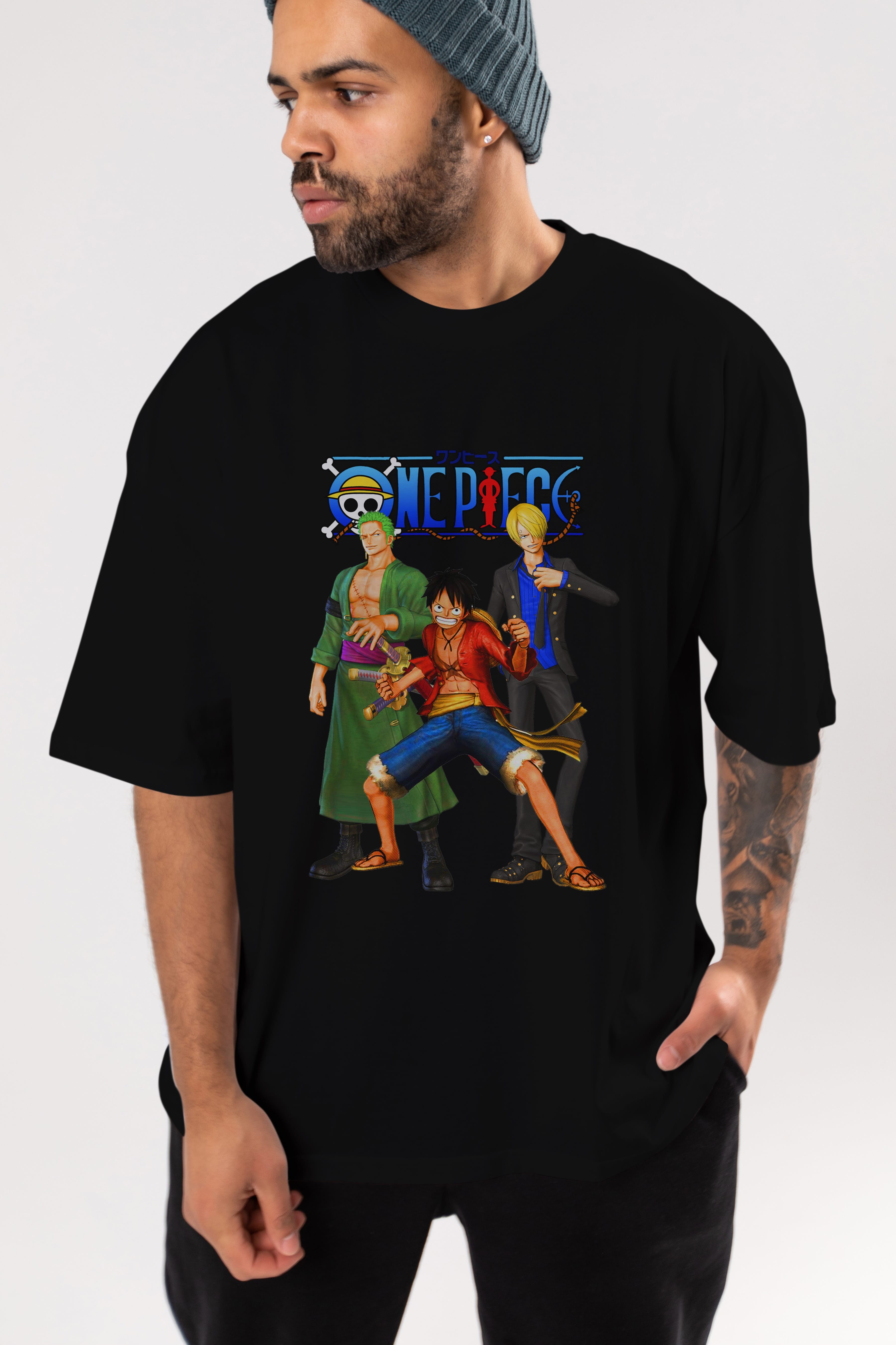 Luffy Sanji Zoro Anime Ön Baskılı Oversize t-shirt Erkek Kadın Unisex