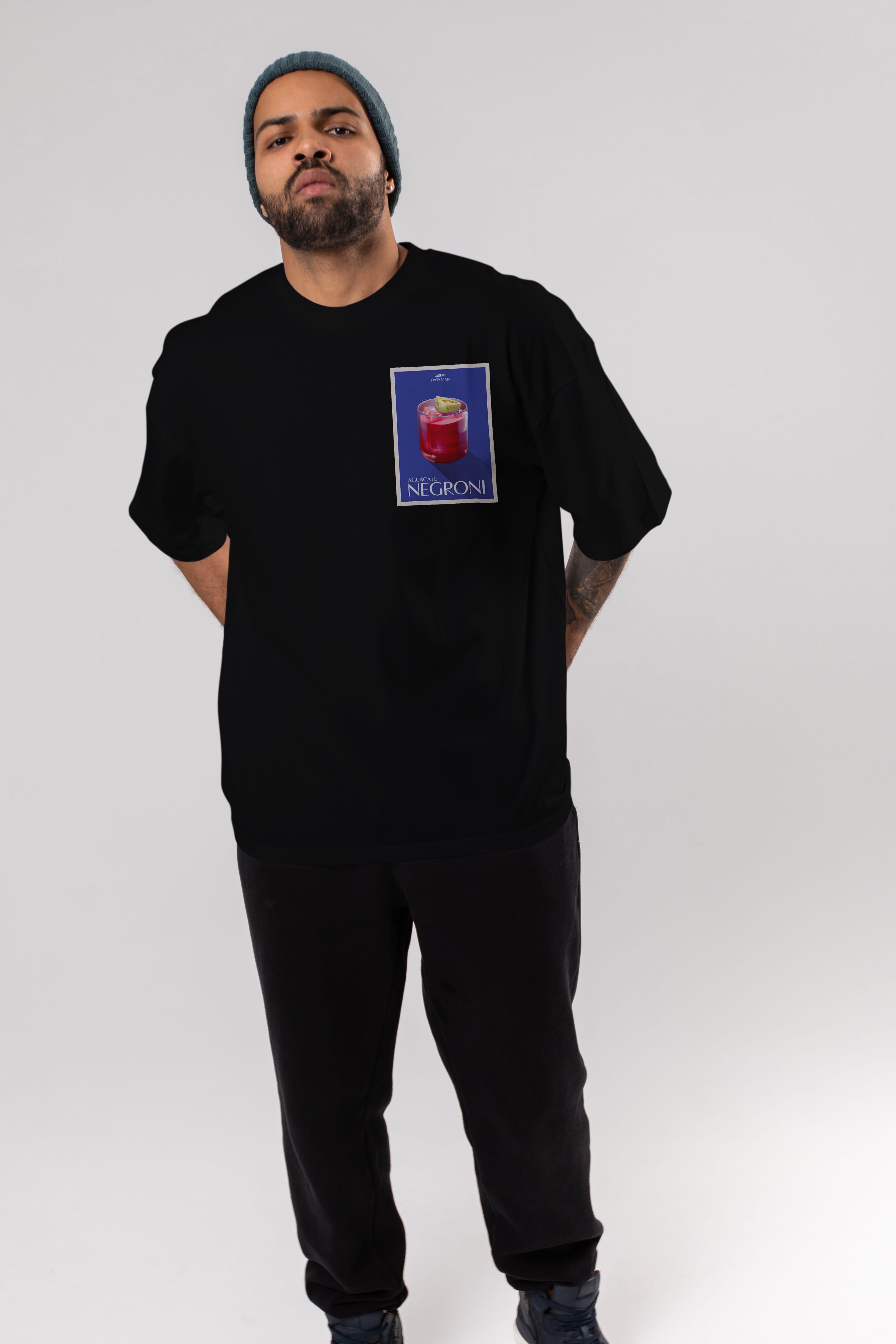 Aguacate Negroni Ön Sol Baskılı Oversize t-shirt Erkek Kadın Unisex %100 Pamuk Bisiklet Yaka tişort