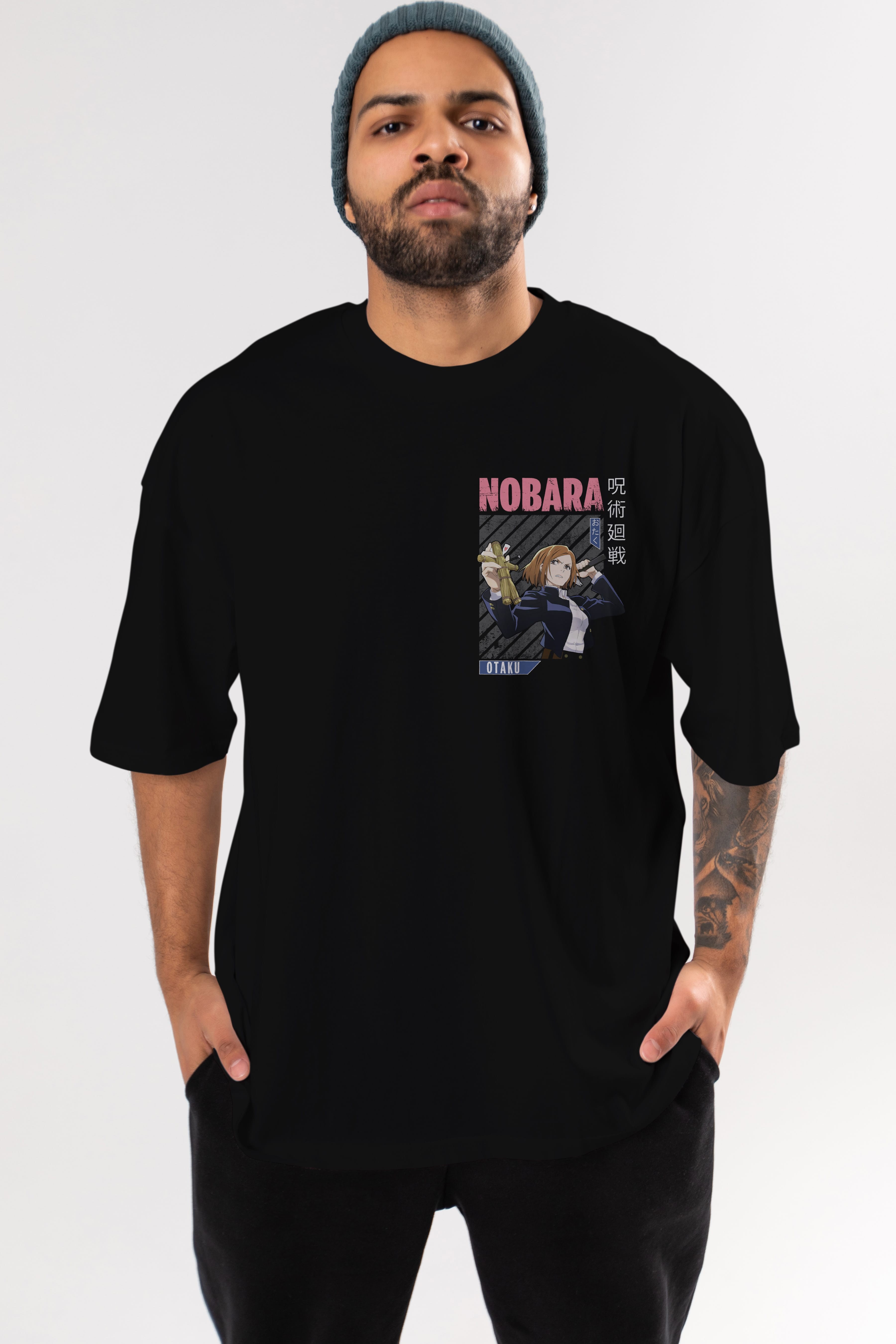 Nobara Kugisaki 6 Ön Sol Baskılı Oversize t-shirt Erkek Kadın Unisex %100 Pamuk Bisiklet Yaka tişort