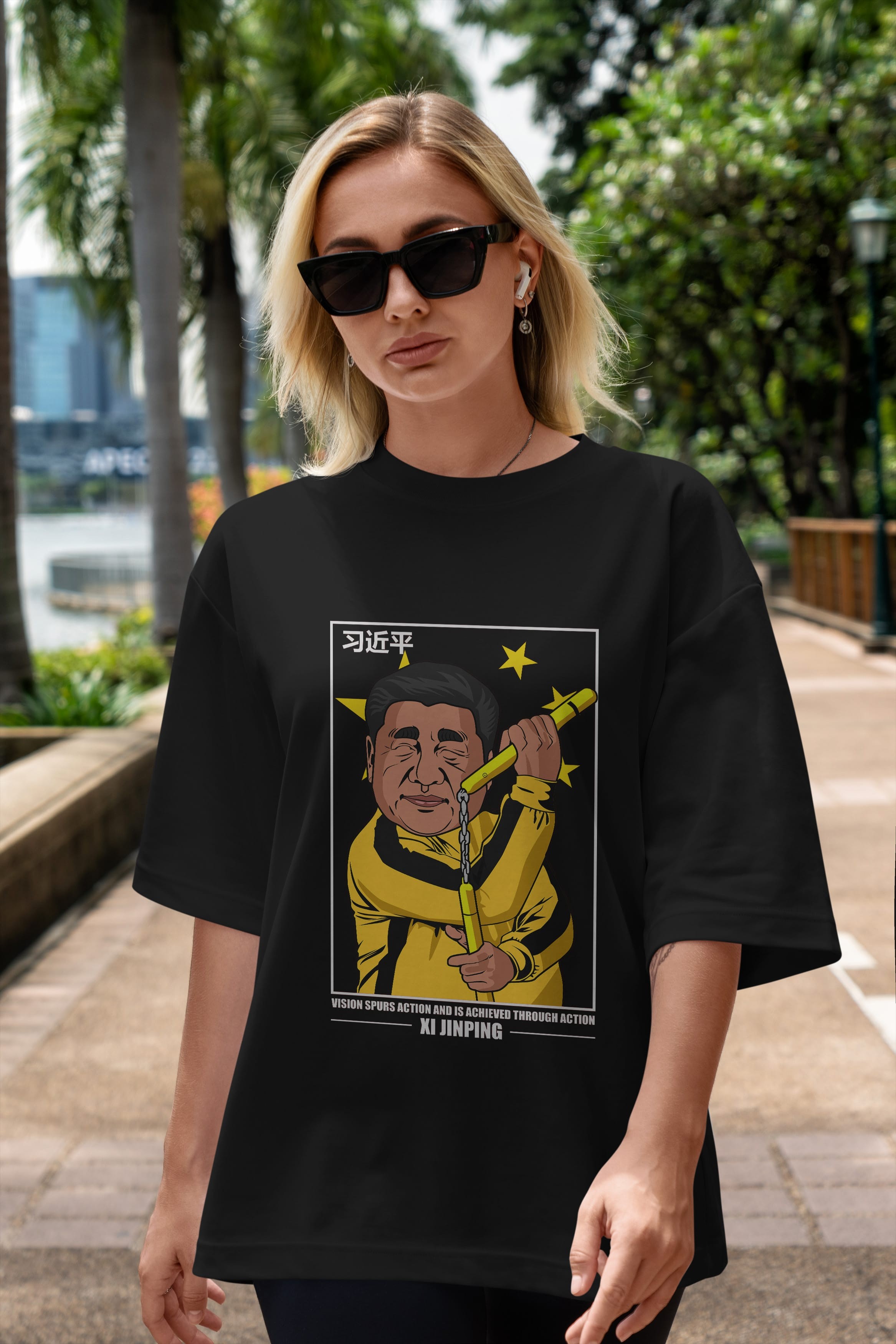 Xi Jinping Bruce Lee Ön Baskılı Oversize t-shirt Erkek Kadın Unisex %100 Pamuk tişort