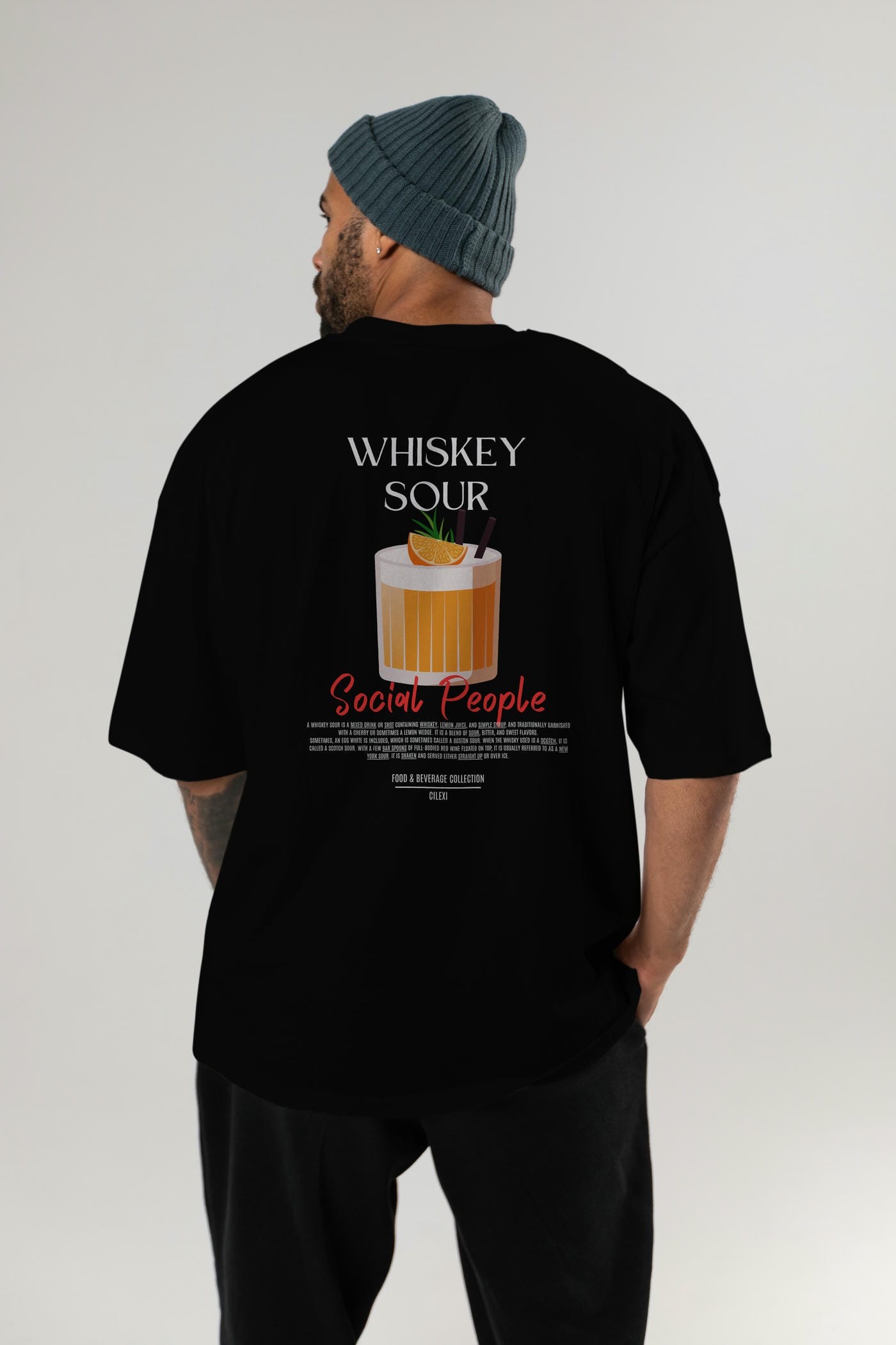 Whıskey Sour Kokteyl Serisi Baskılı Oversize t-shirt Erkek Kadın Unisex %100 Pamuk Bisiklet Yaka tişort