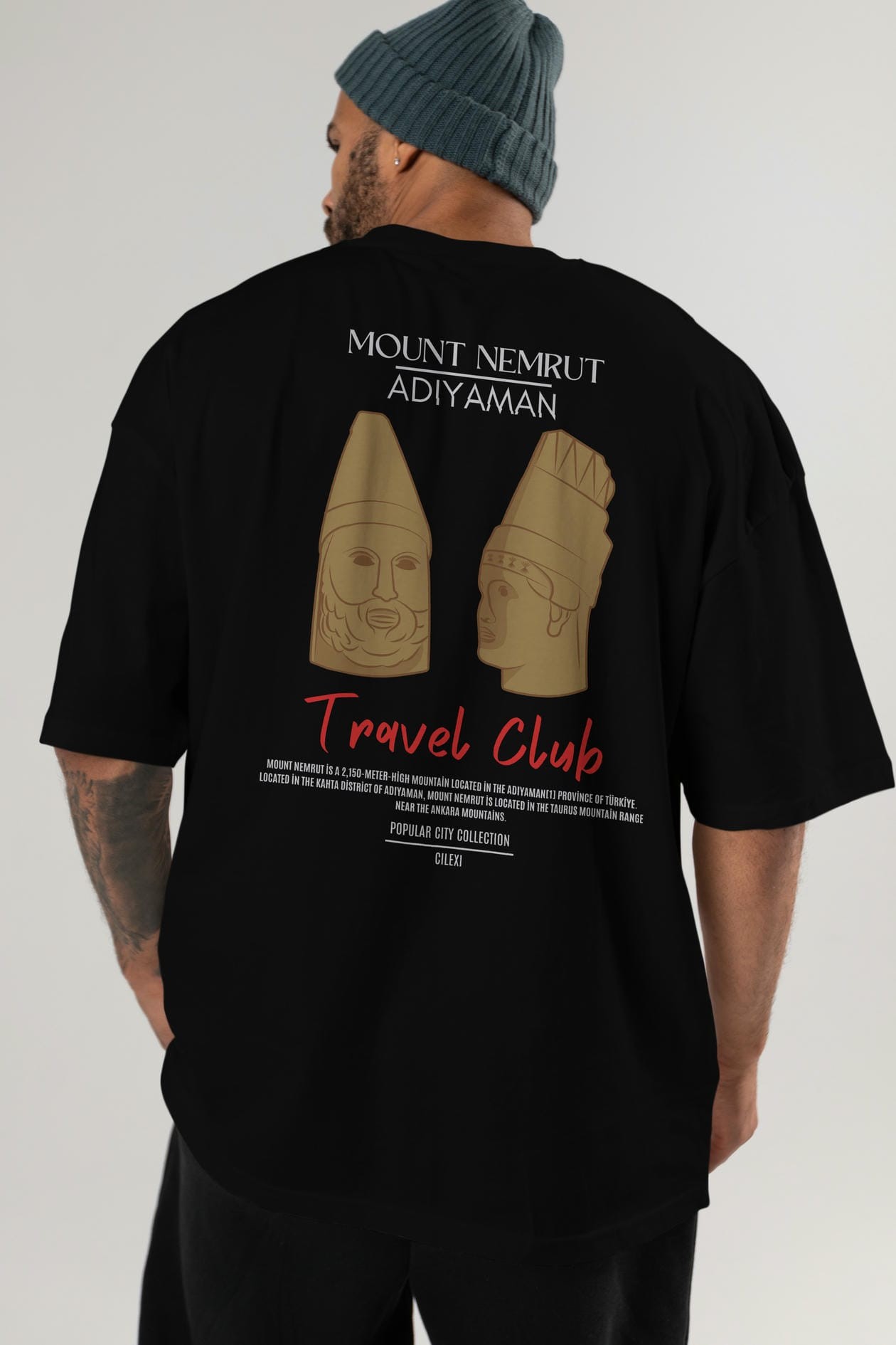 Mount Nemrut Adiyaman Arka Baskılı Oversize t-shirt Erkek Kadın Pamuk Bisiklet Yaka tişort
