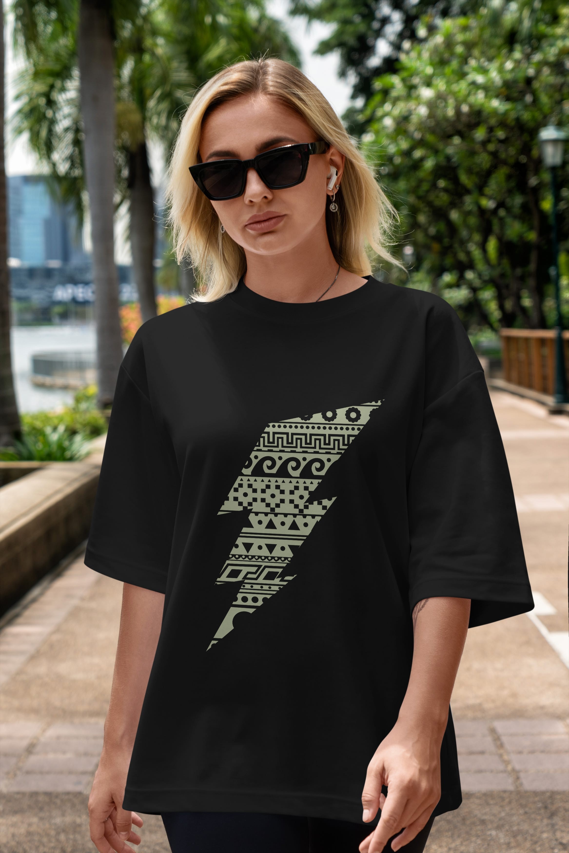 Thunderbolt Ön Baskılı Oversize t-shirt %100 pamuk Erkek Kadın Unisex