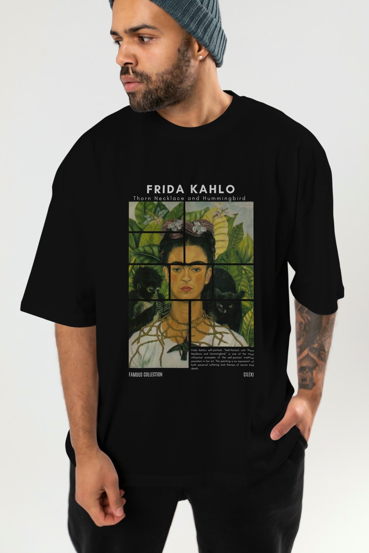 Frida Kahlo ön Baskılı Oversize t-shirt Erkek Kadın Bisiklet Yaka Pamuk tişort