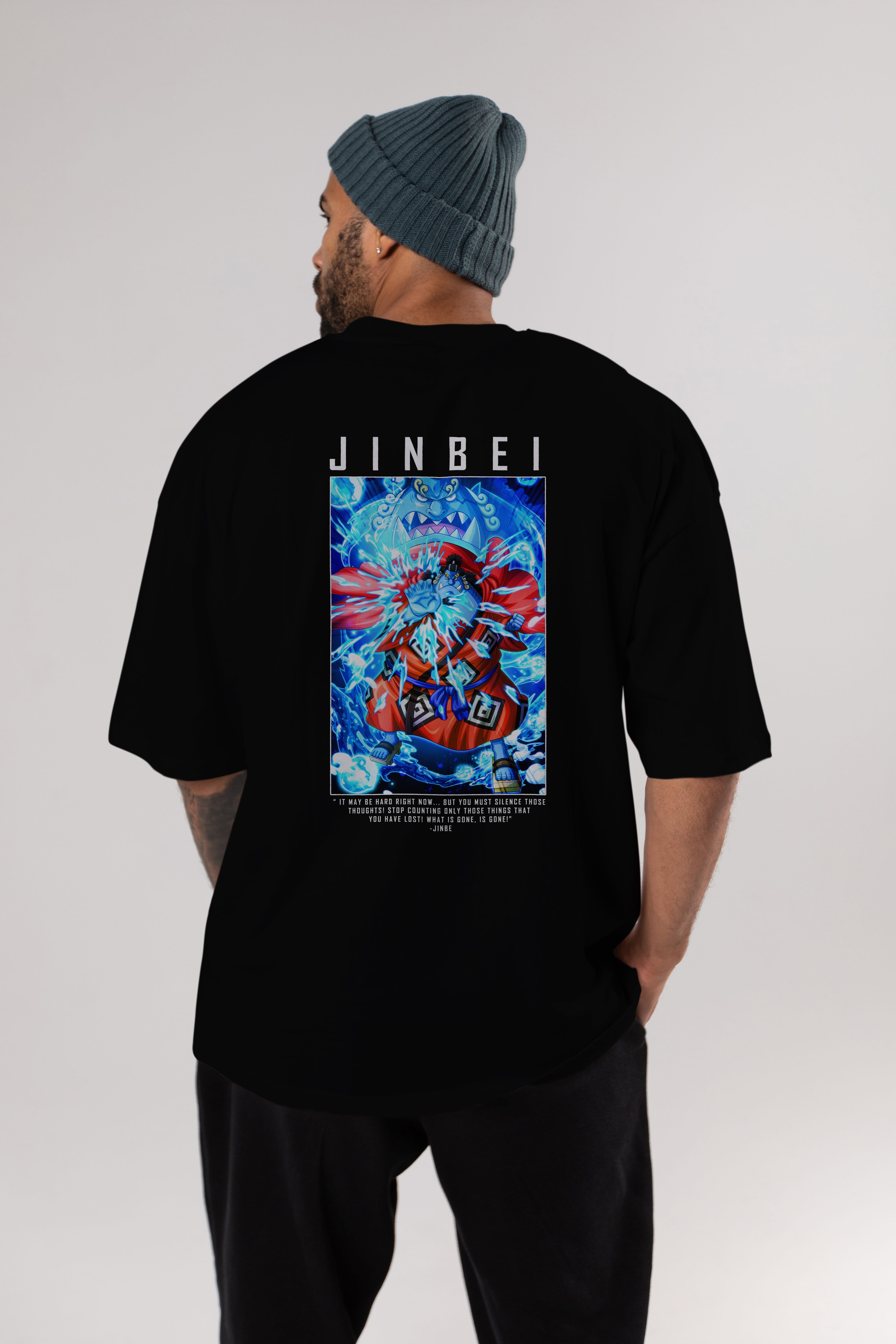 Jinbei Anime Arka Baskılı Oversize t-shirt Erkek Kadın Unisex %100 pamuk tişort