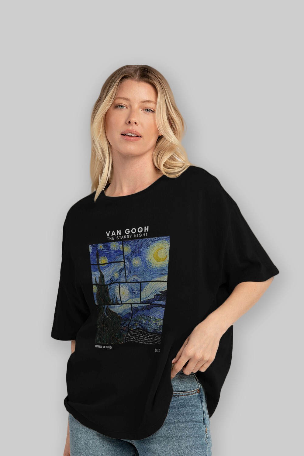 Van Gogh The Starry Night ön Baskılı Oversize t-shirt Erkek Kadın Bisiklet Yaka Pamuk tişort
