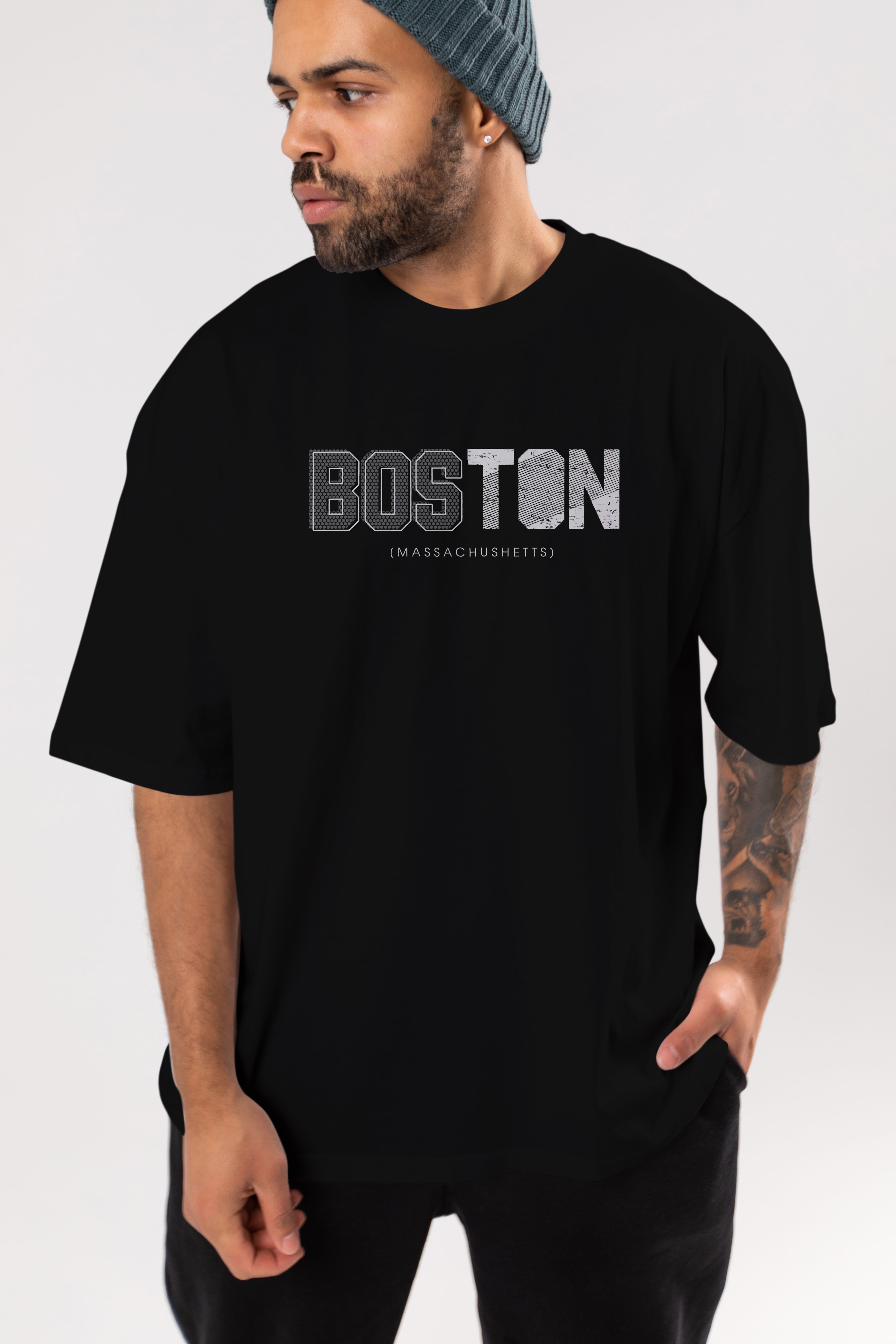 Boston Ön Baskılı Oversize t-shirt Erkek Kadın Unisex