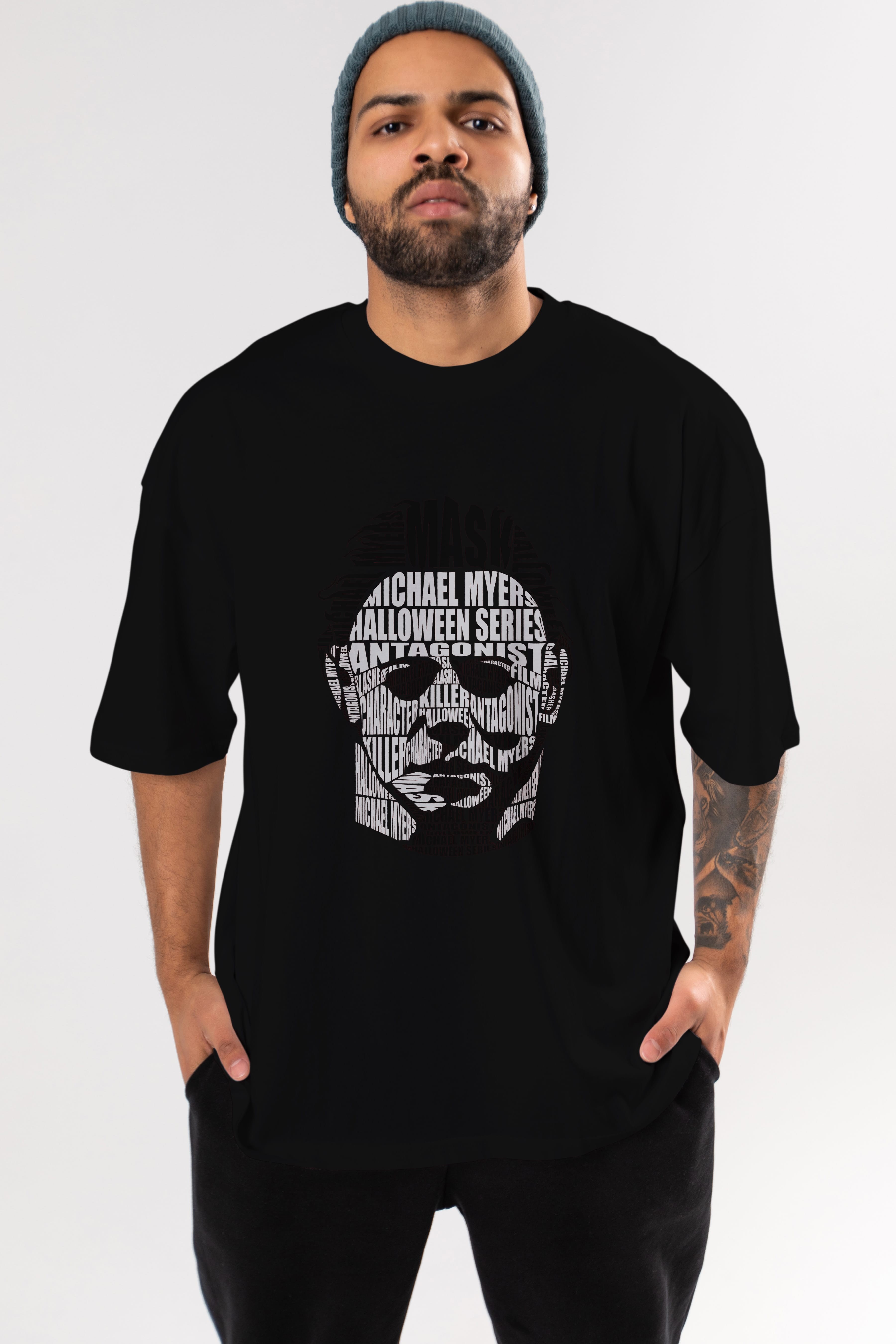 Michael Myers Calligram Ön Baskılı Oversize t-shirt %100 pamuk Erkek Kadın Unisex