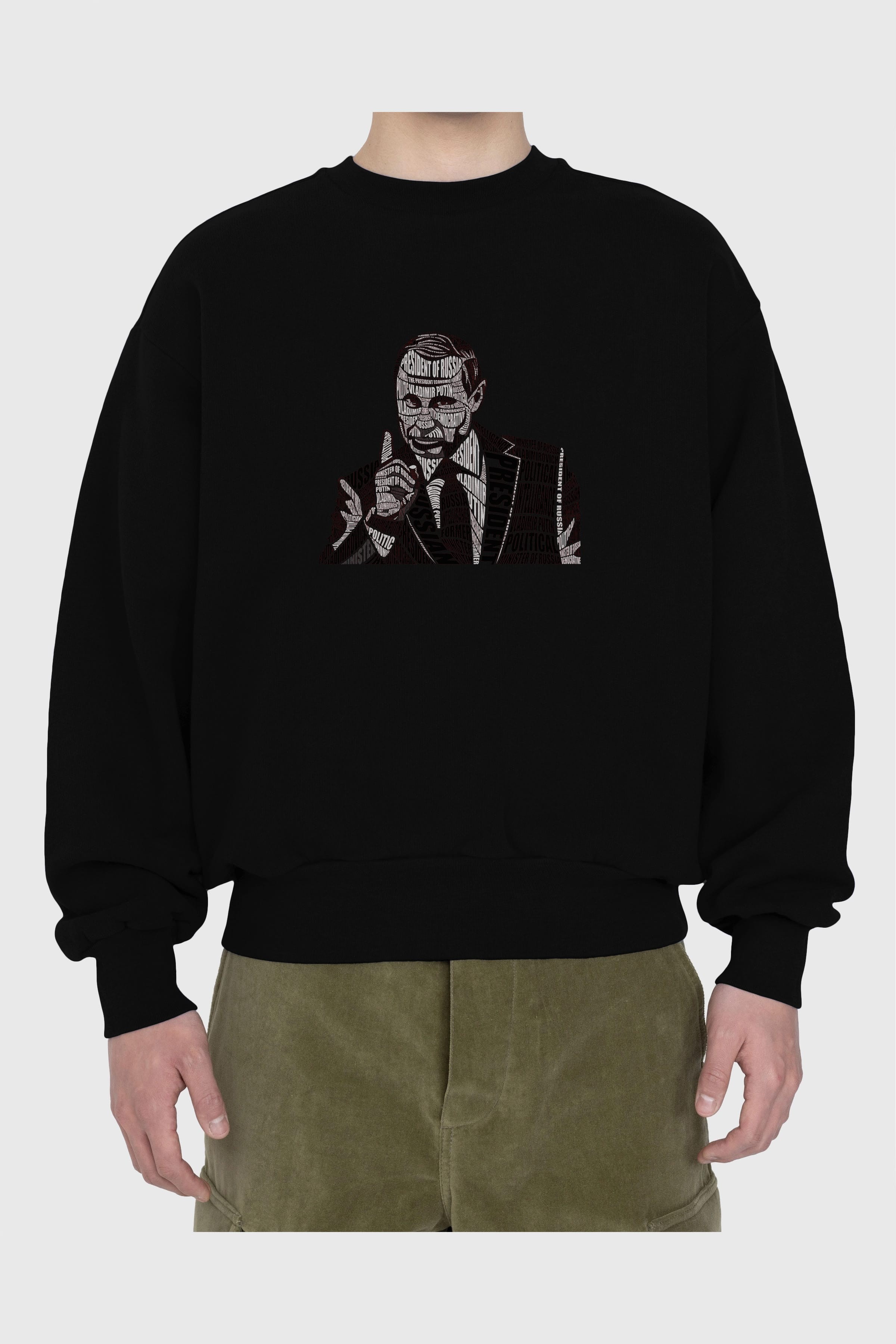 Putin Calligram Ön Baskılı Oversize Sweatshirt Erkek Kadın Unisex