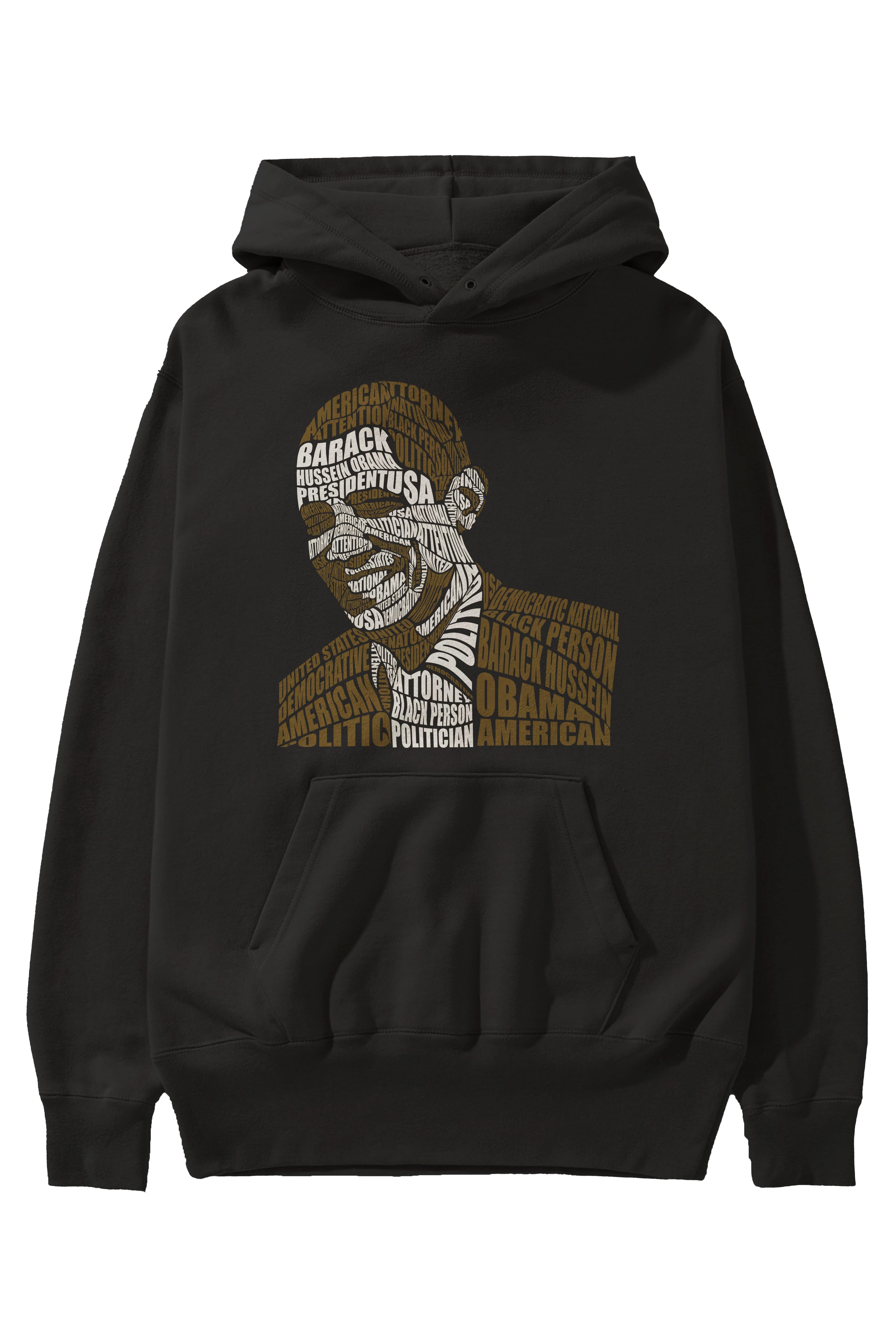 Obama Calligram Ön Baskılı Hoodie Oversize Kapüşonlu Sweatshirt Erkek Kadın Unisex