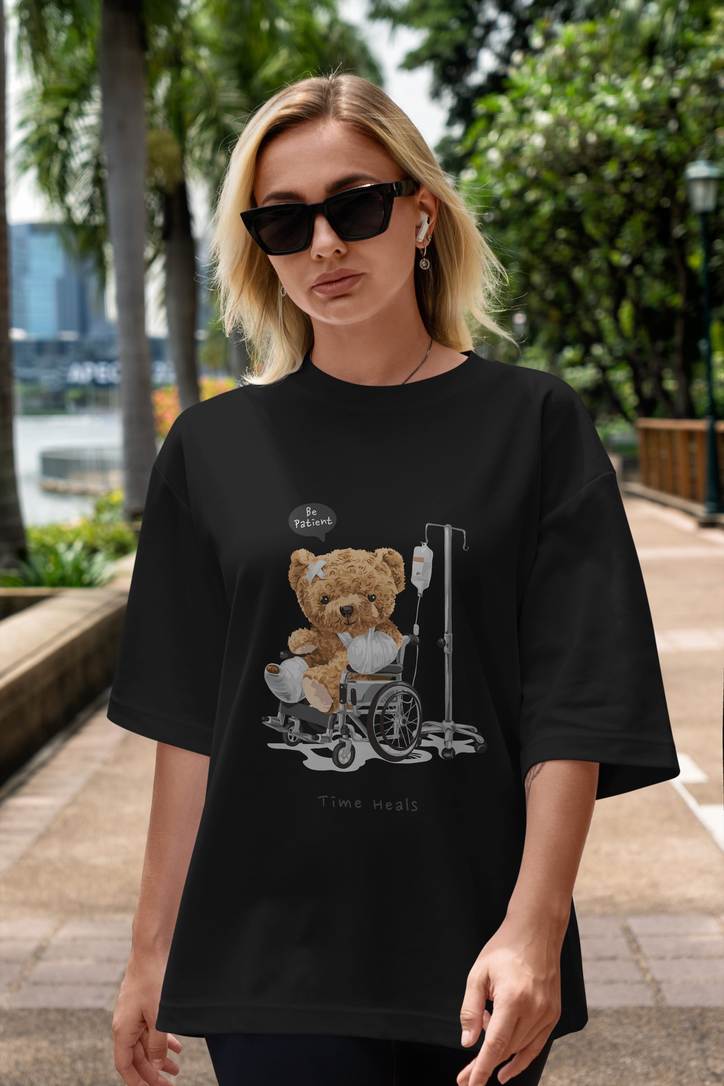 Teddy Bear Time Heals Ön Baskılı Oversize t-shirt Erkek Kadın Unisex %100 Pamuk