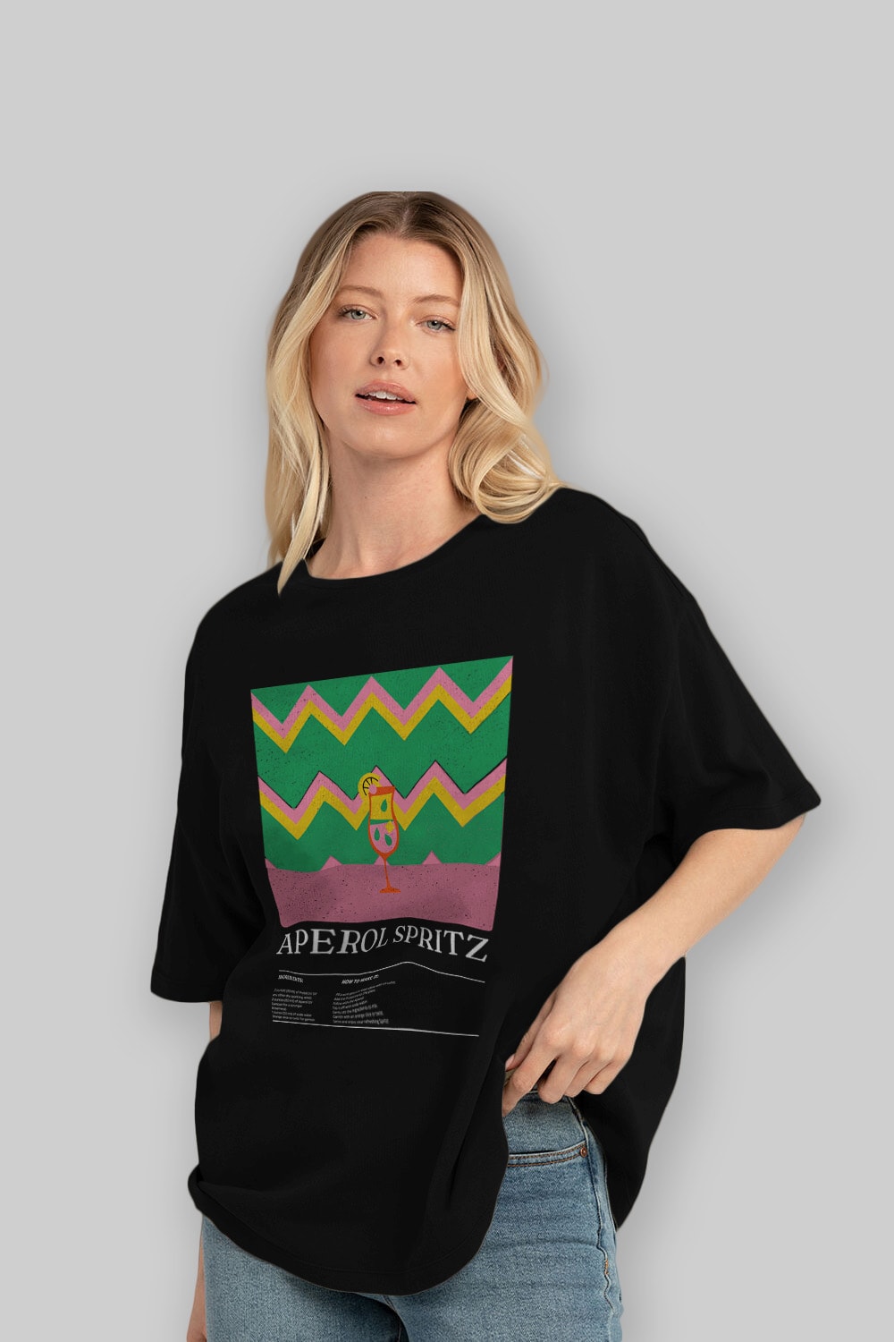 Aperol Spritz Kokteyl Ön Baskılı Oversize t-shirt Erkek Kadın %100 Pamuk Bisiklet Yaka tişort