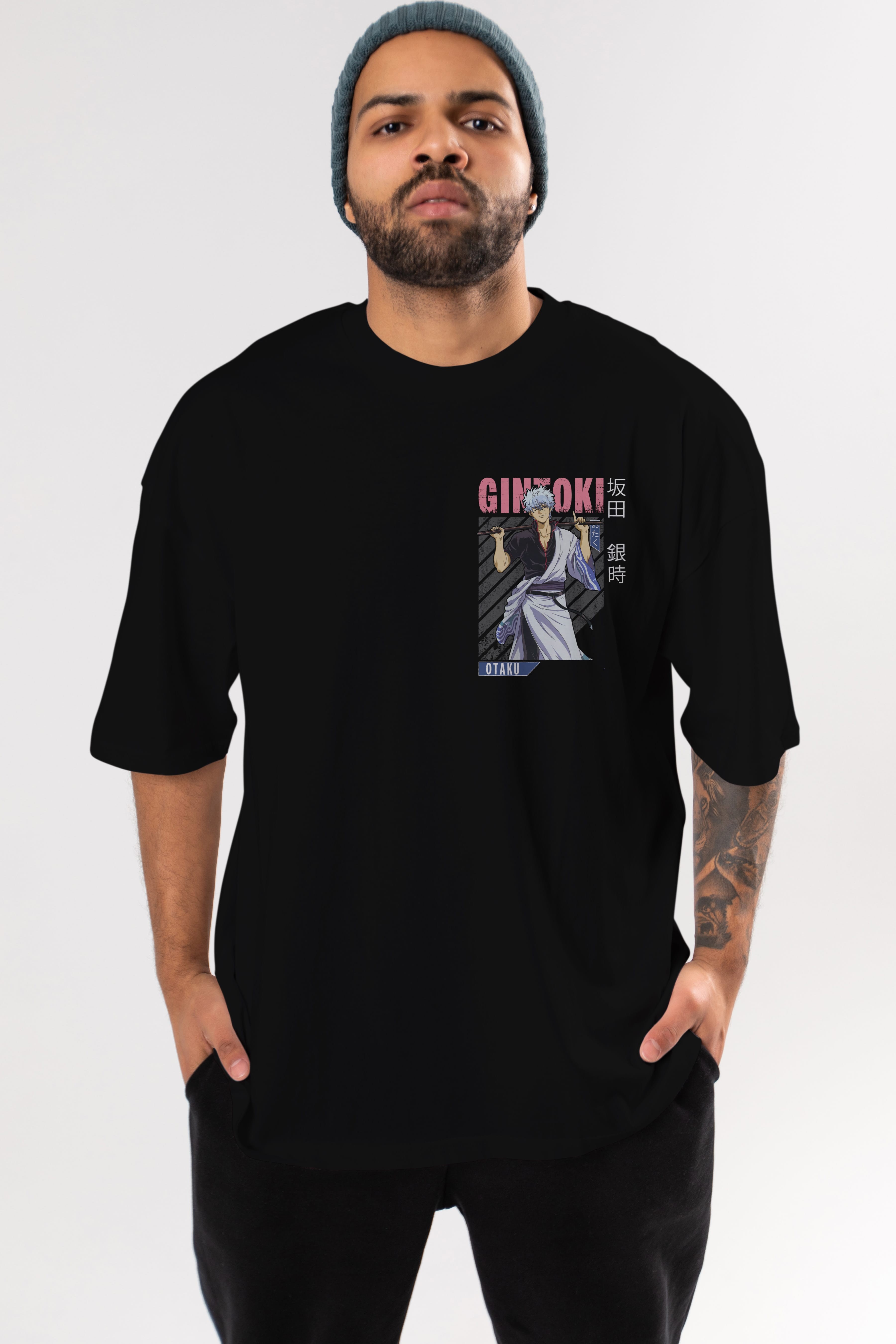 Gintoki Sakata GINTAMA 3 Ön Sol Baskılı Oversize t-shirt Erkek Kadın Unisex %100 Pamuk Bisiklet Yaka tişort