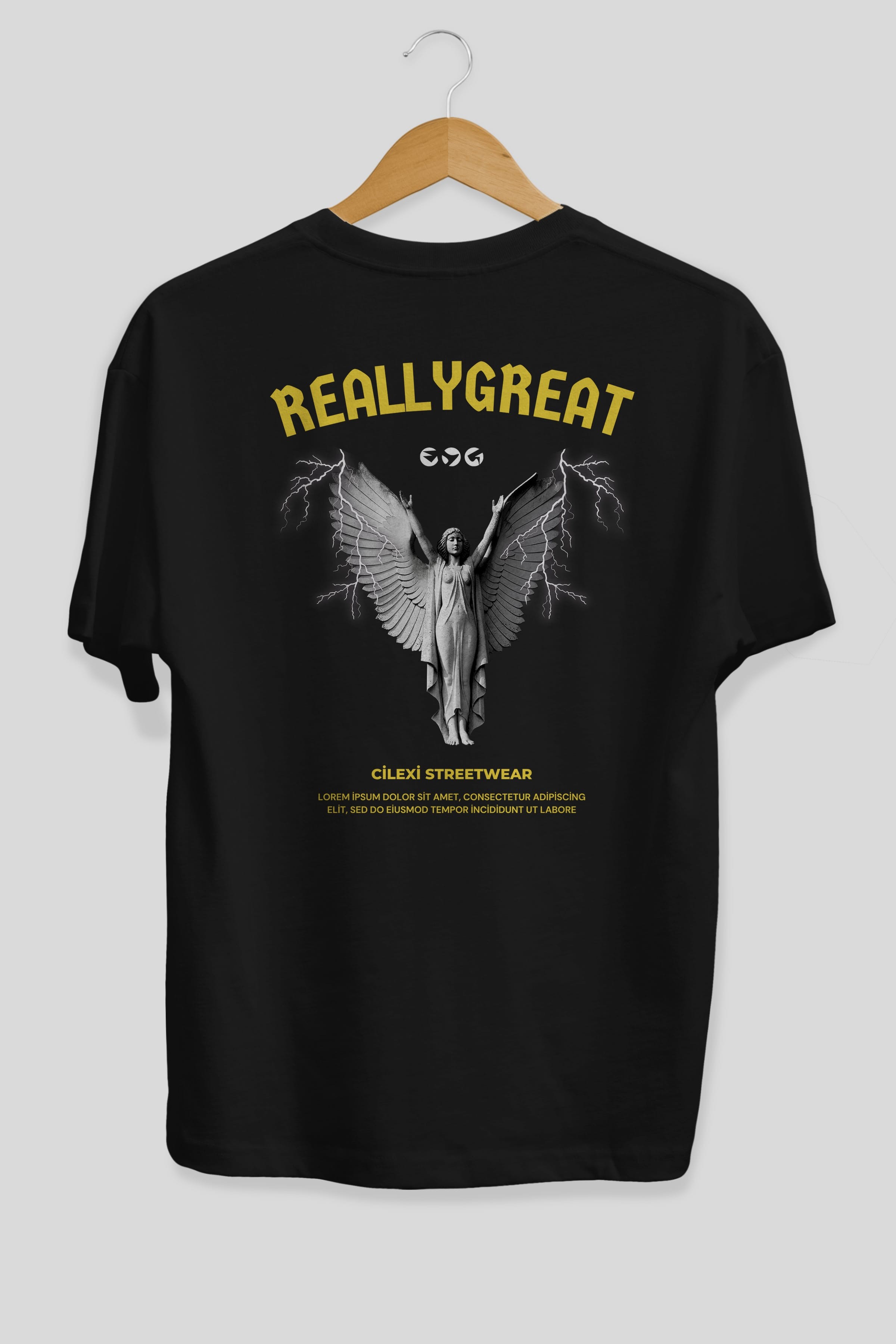 Reallygreat Angel Arka Baskılı Oversize t-shirt Erkek Kadın Unisex