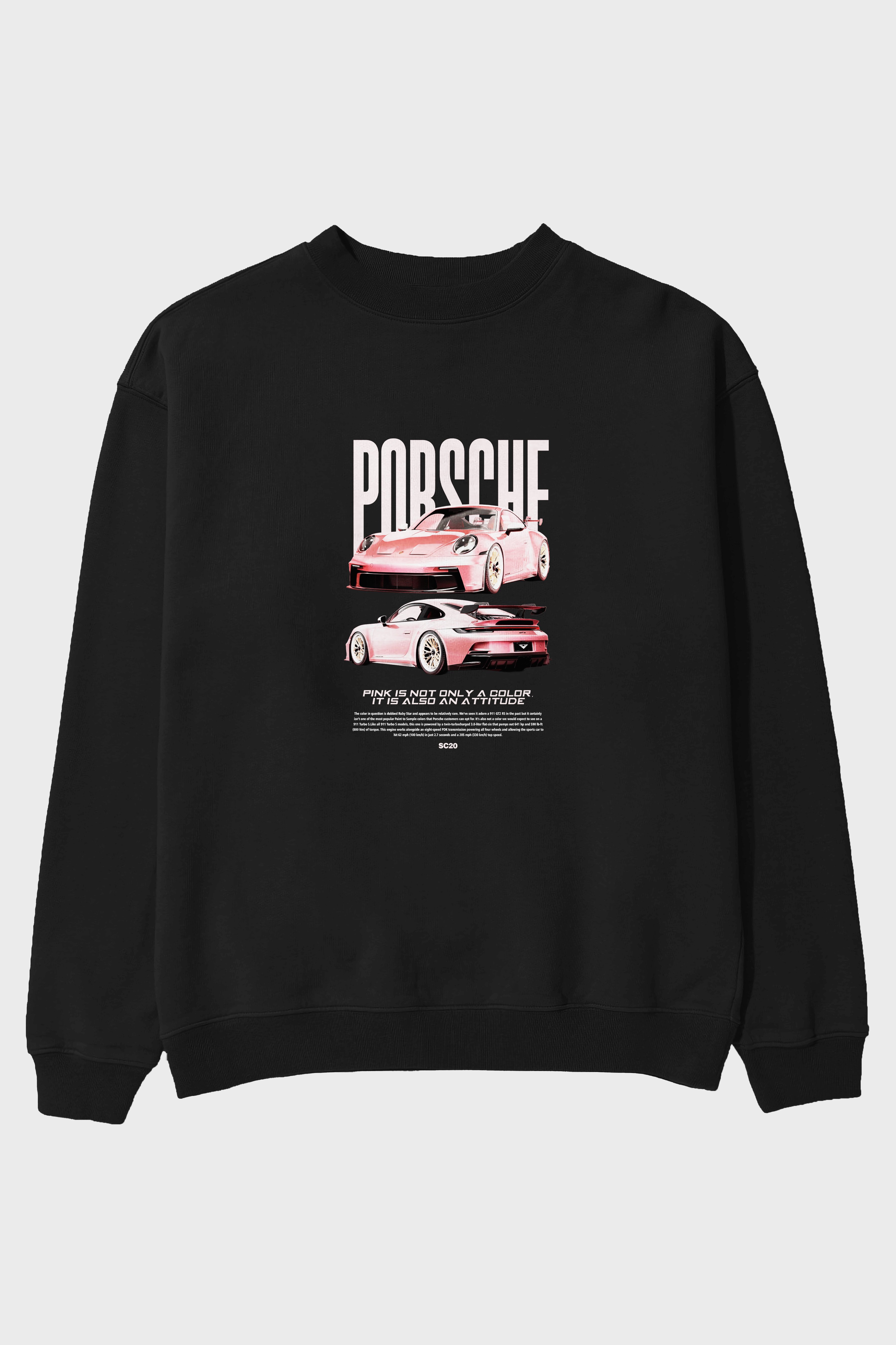 PORSCHE PINK  PIG Ön Baskılı Anime Oversize Sweatshirt Erkek Kadın Unisex