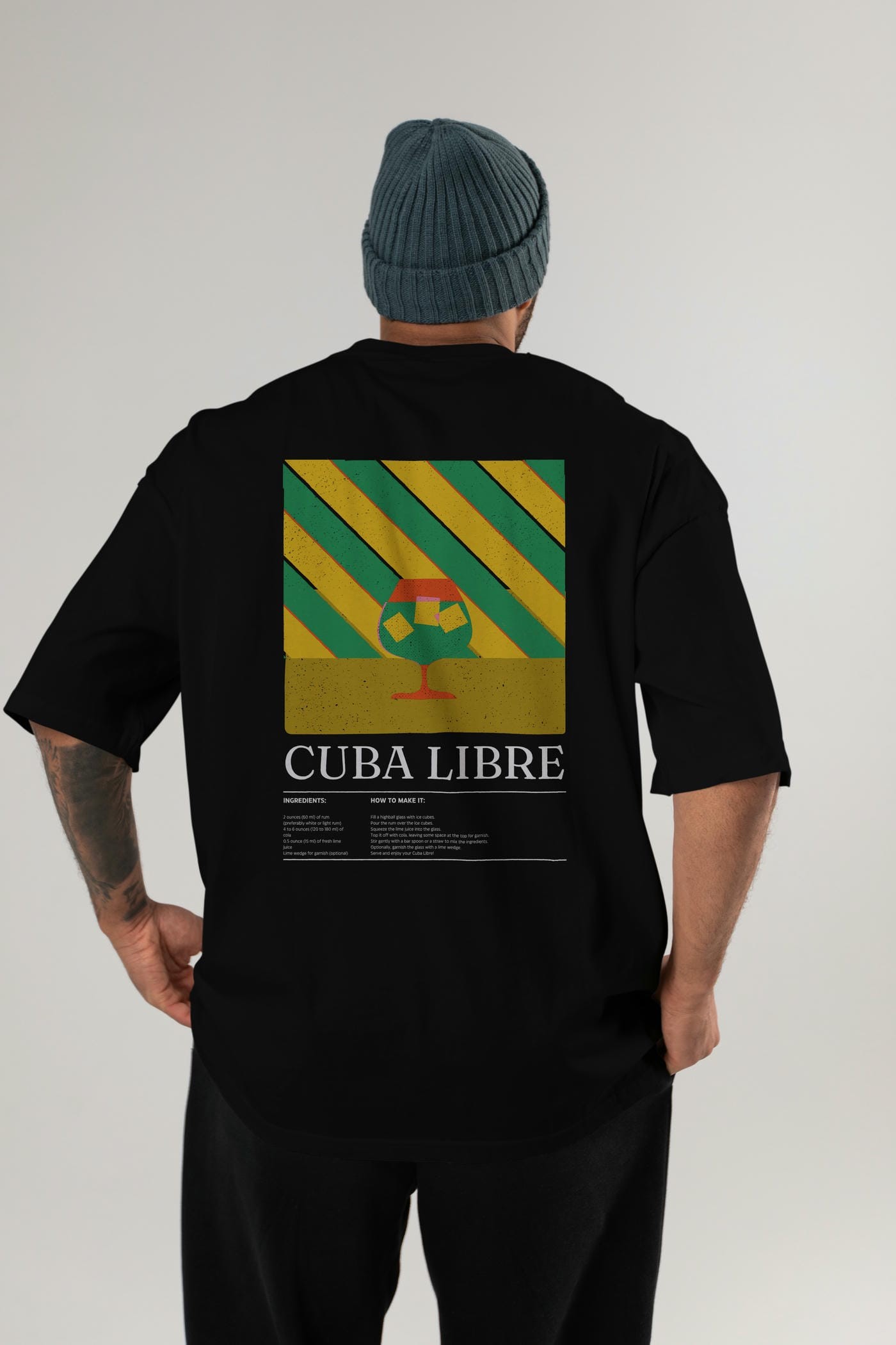 Cuba Libre Kokteyl Serisi Arka Baskılı Oversize t-shirt Erkek Kadın %100 Pamuk Bisiklet Yaka tişort