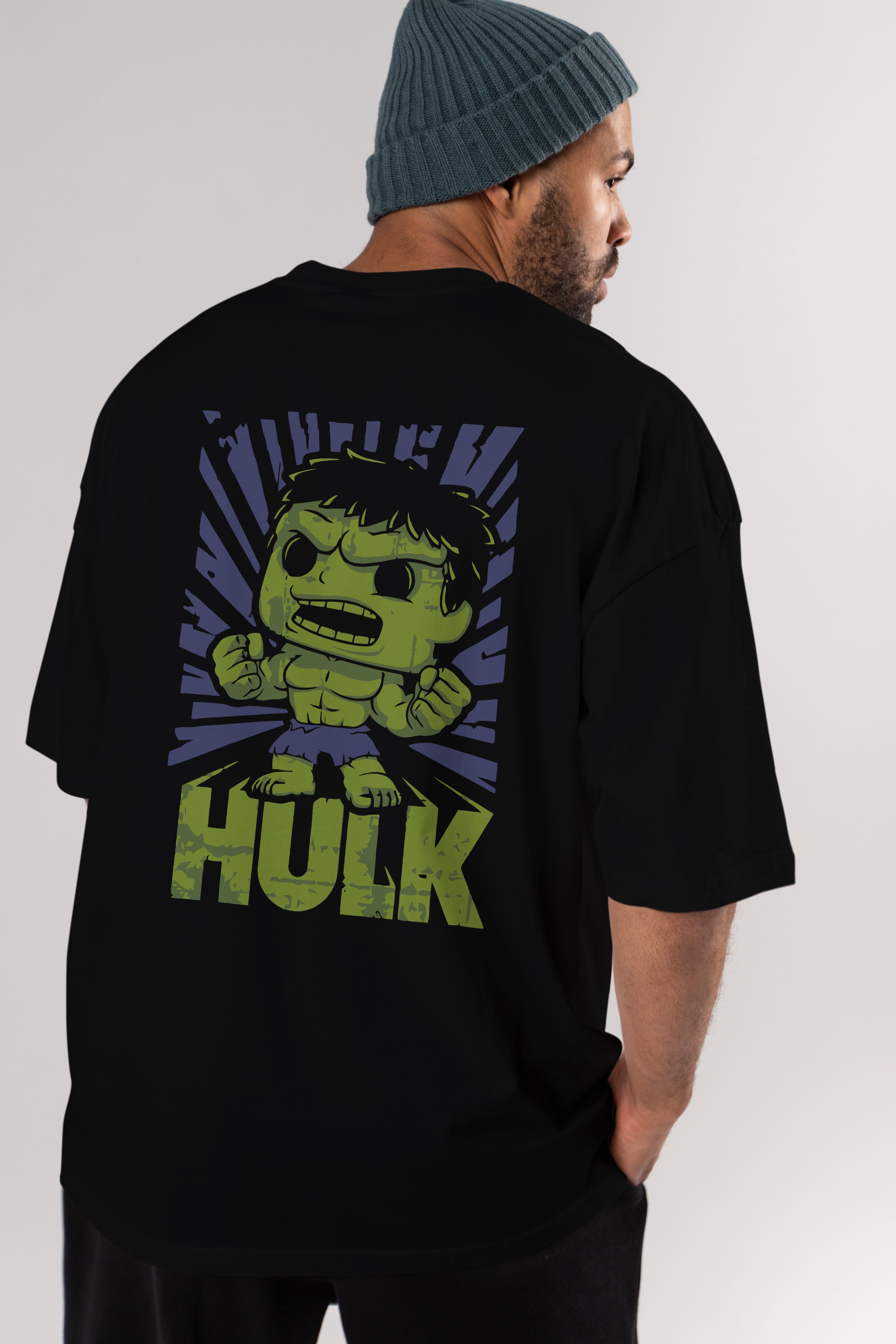 Hulk (2) Arka Baskılı Oversize t-shirt Erkek Kadın Unisex %100 Pamuk Bisiklet Yaka tişort